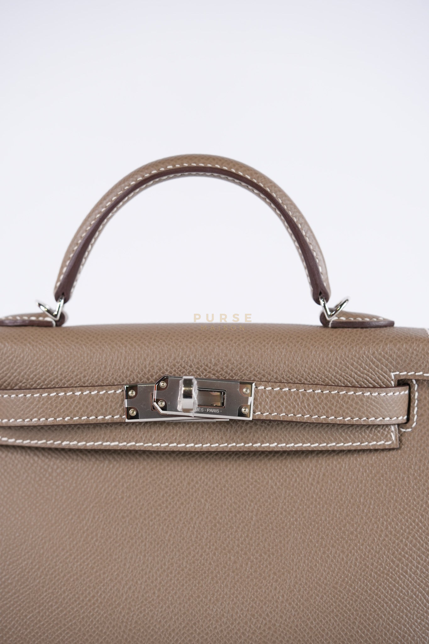 Mini Kelly in Etoupe Epsom Leather Palladium Hardware Stamp W(2024) | Purse Maison Luxury Bags Shop
