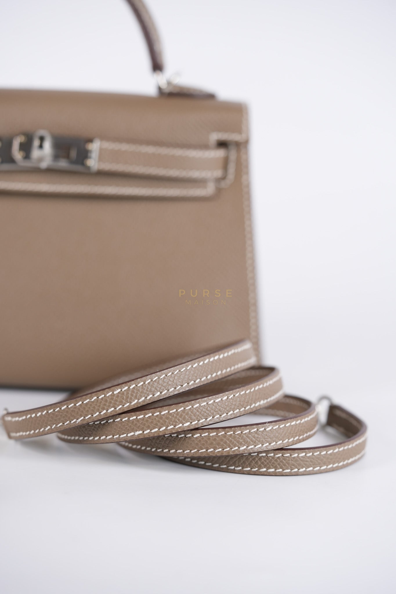 Mini Kelly in Etoupe Epsom Leather Palladium Hardware Stamp W(2024) | Purse Maison Luxury Bags Shop