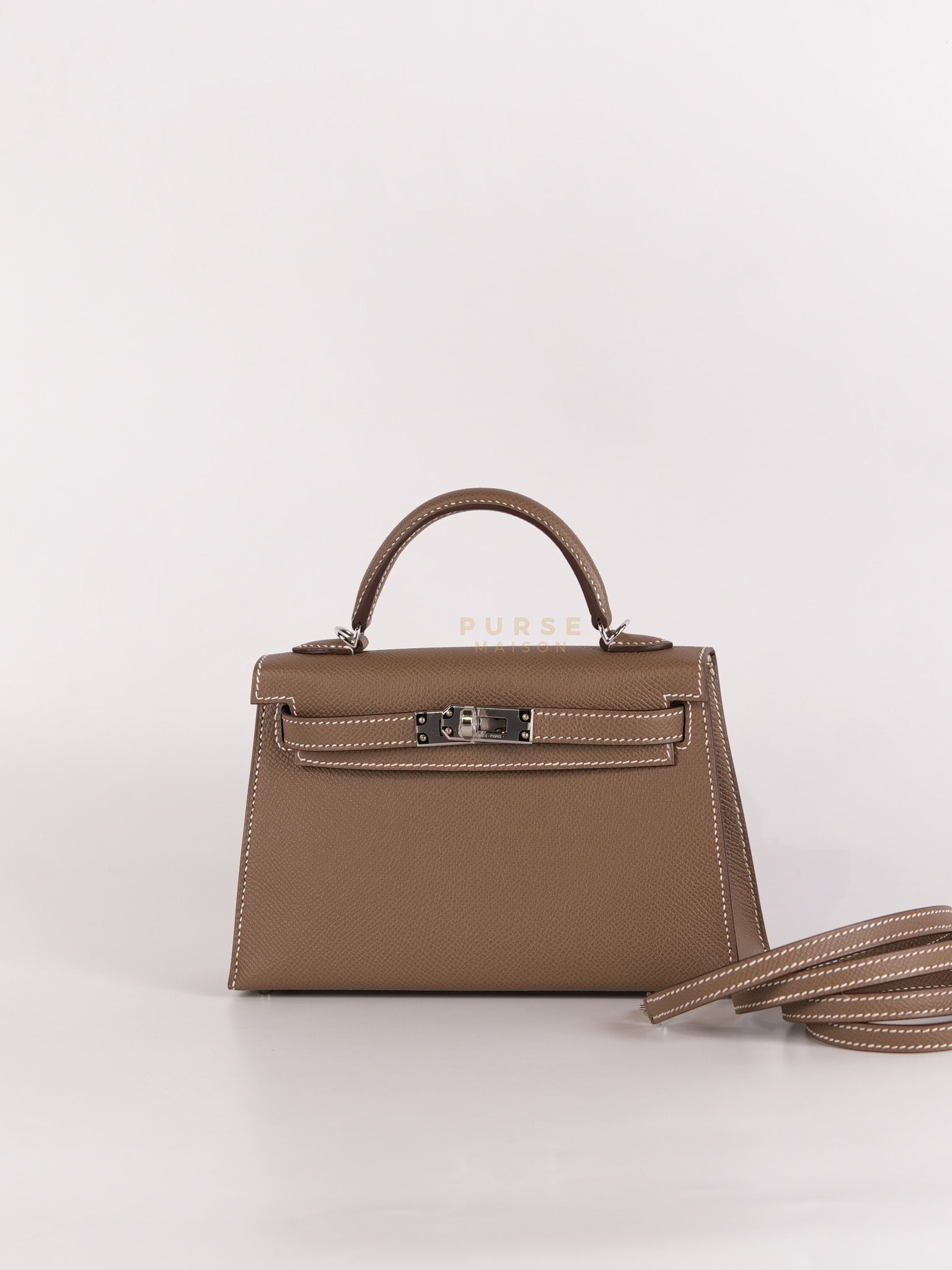 Mini Kelly in Etoupe Epsom Leather Palladium Hardware Stamp W(2024) | Purse Maison Luxury Bags Shop