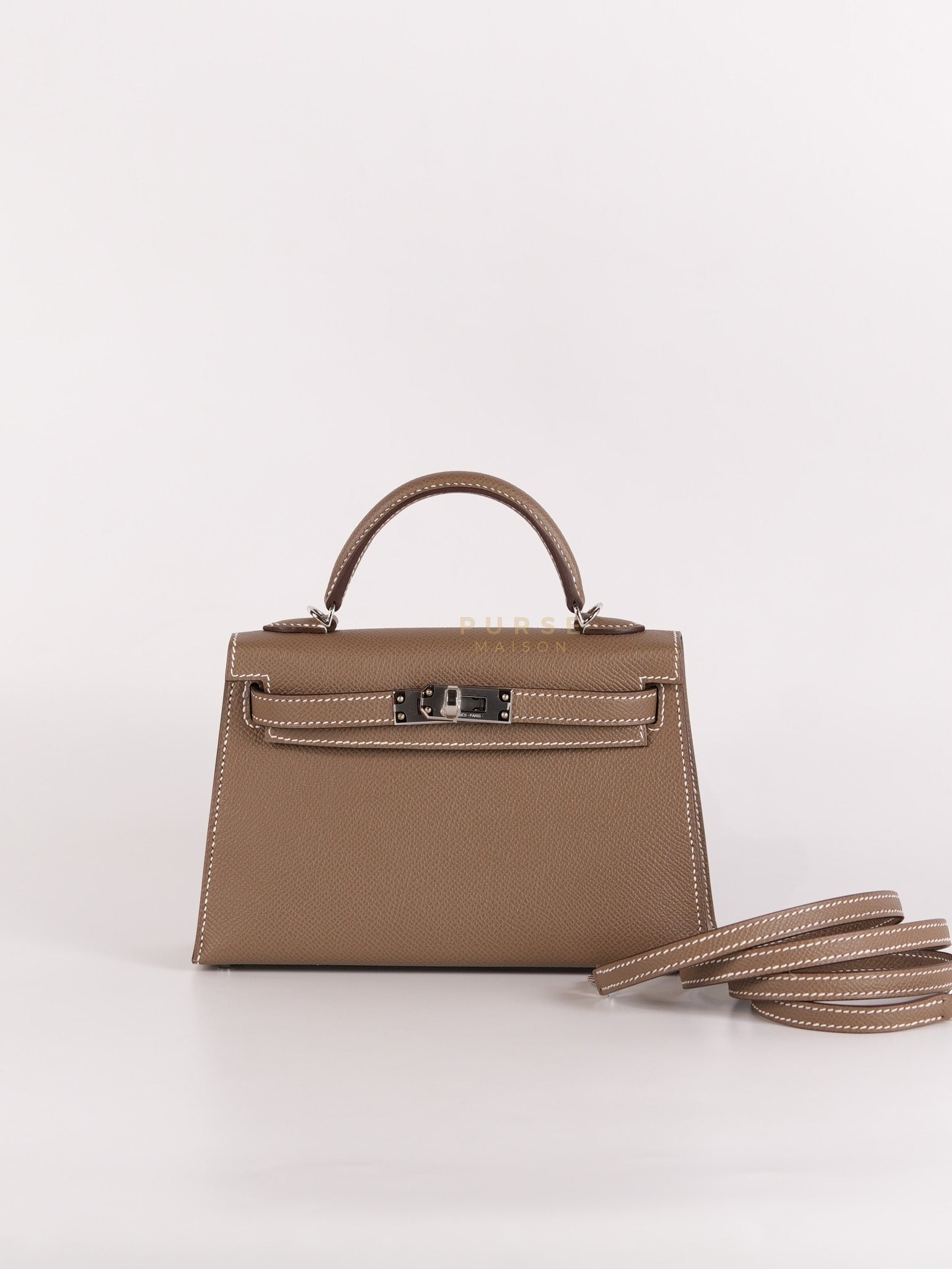 Mini Kelly in Etoupe Epsom Leather Palladium Hardware Stamp W(2024) | Purse Maison Luxury Bags Shop