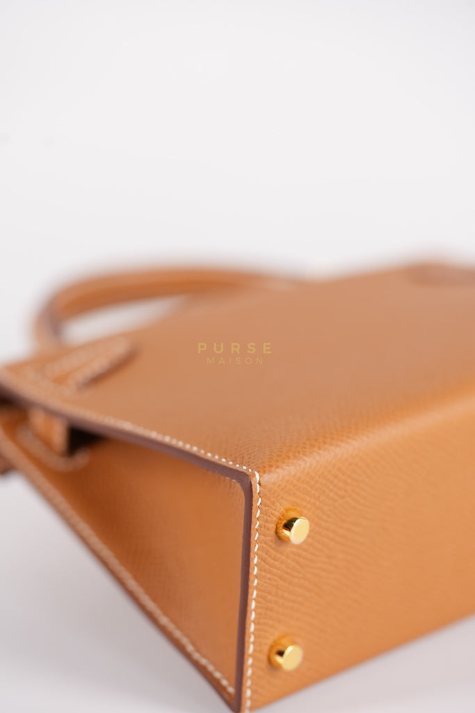 Mini Kelly in Gold Epsom Leather and Gold Hardware Stamp B (2023) | Purse Maison Luxury Bags Shop