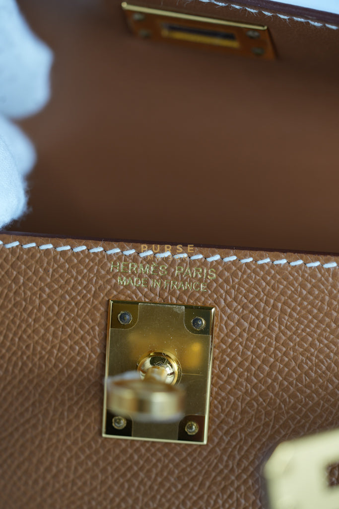 Mini Kelly in Gold Epsom Leather and Gold Hardware Stamp B (2023) | Purse Maison Luxury Bags Shop