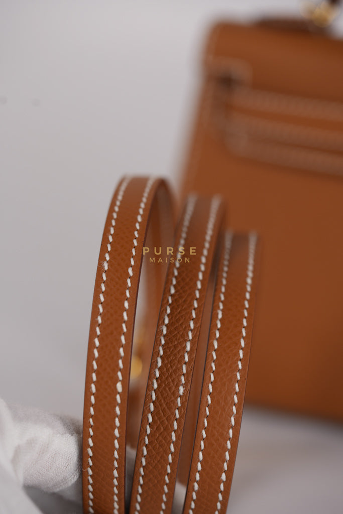 Mini Kelly in Gold Epsom Leather and Gold Hardware Stamp B (2023) | Purse Maison Luxury Bags Shop