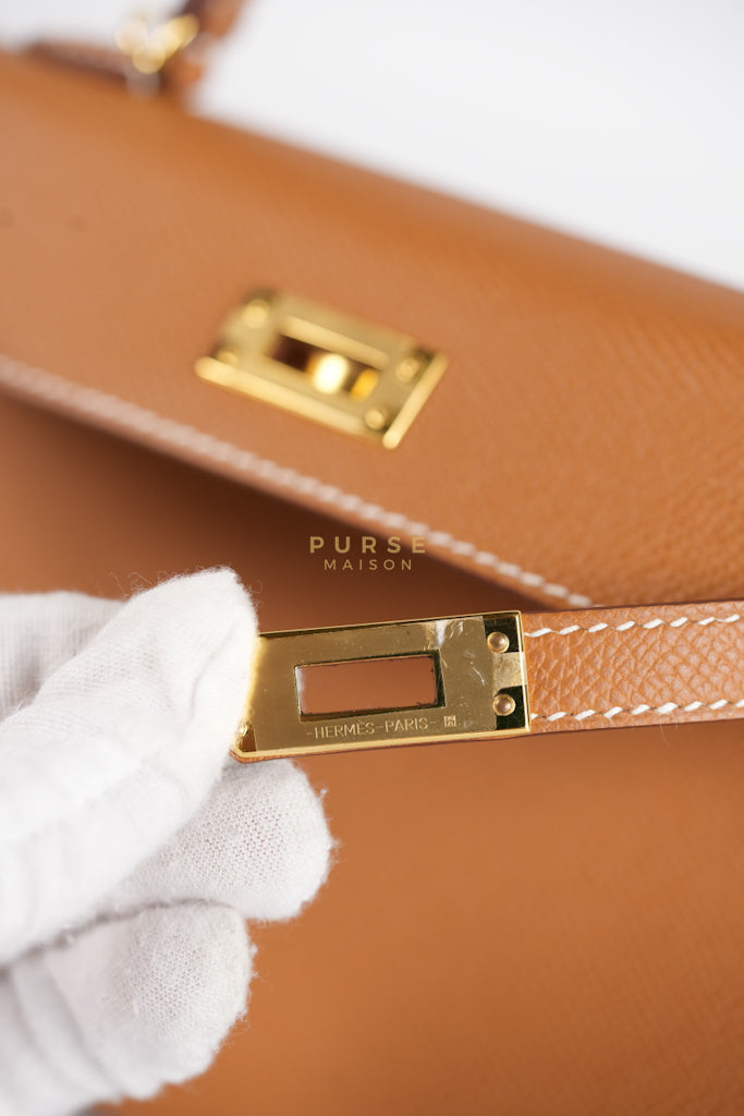 Mini Kelly in Gold Epsom Leather and Gold Hardware Stamp B (2023) | Purse Maison Luxury Bags Shop