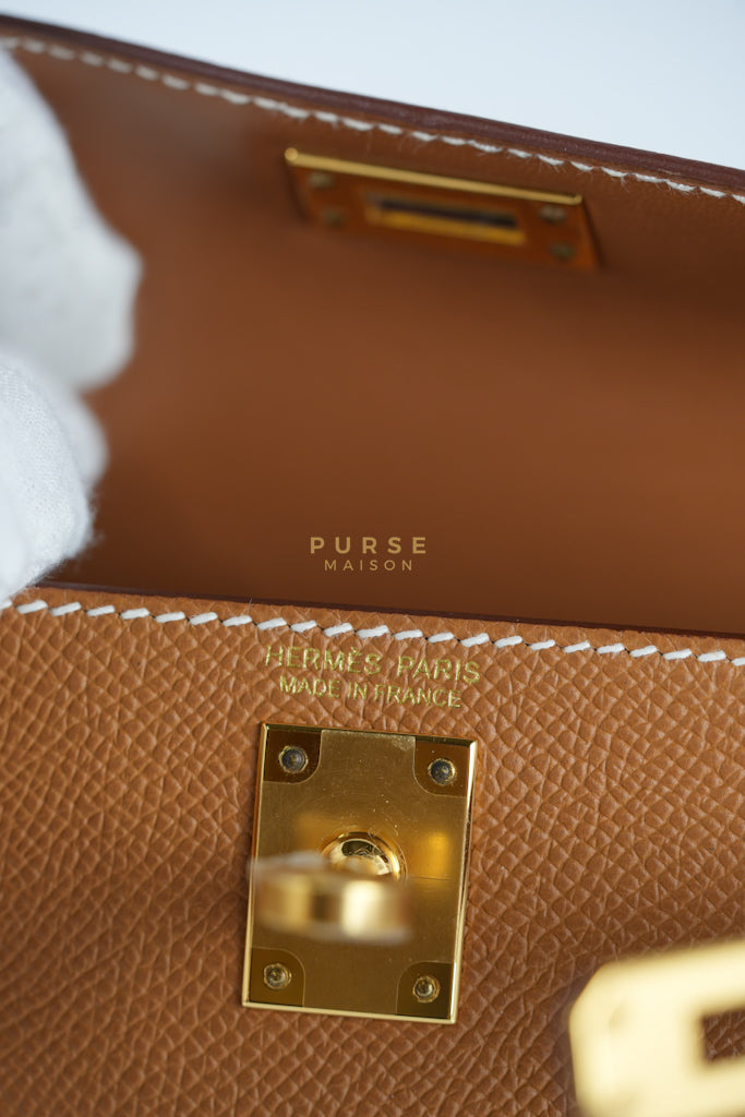 Mini Kelly in Gold Epsom Leather and Gold Hardware Stamp B (2023) | Purse Maison Luxury Bags Shop
