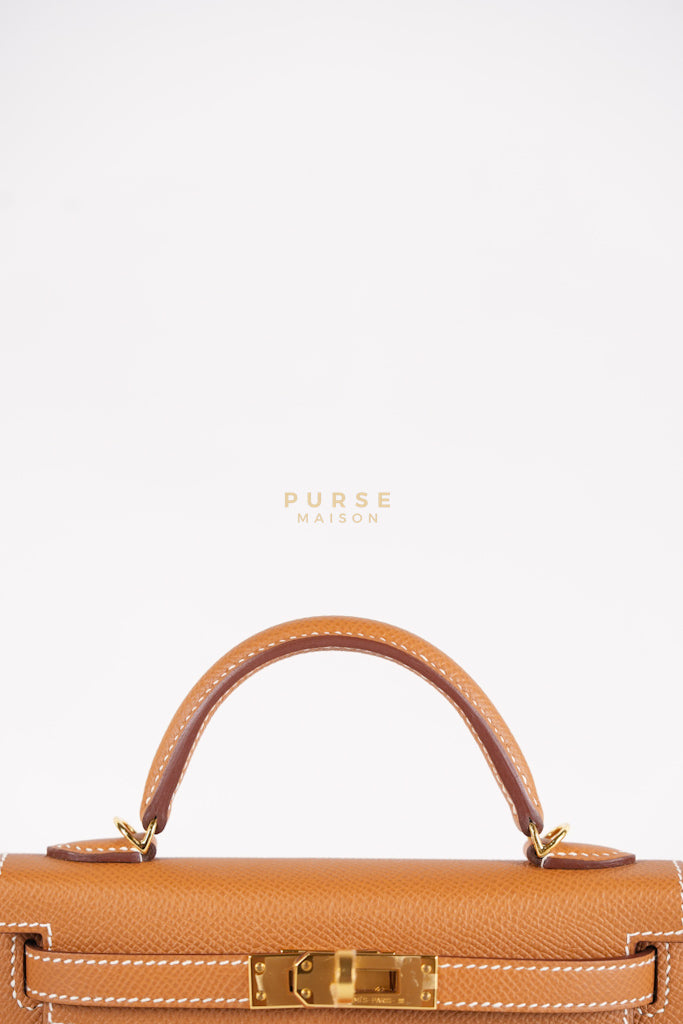 Mini Kelly in Gold Epsom Leather and Gold Hardware Stamp B (2023) | Purse Maison Luxury Bags Shop