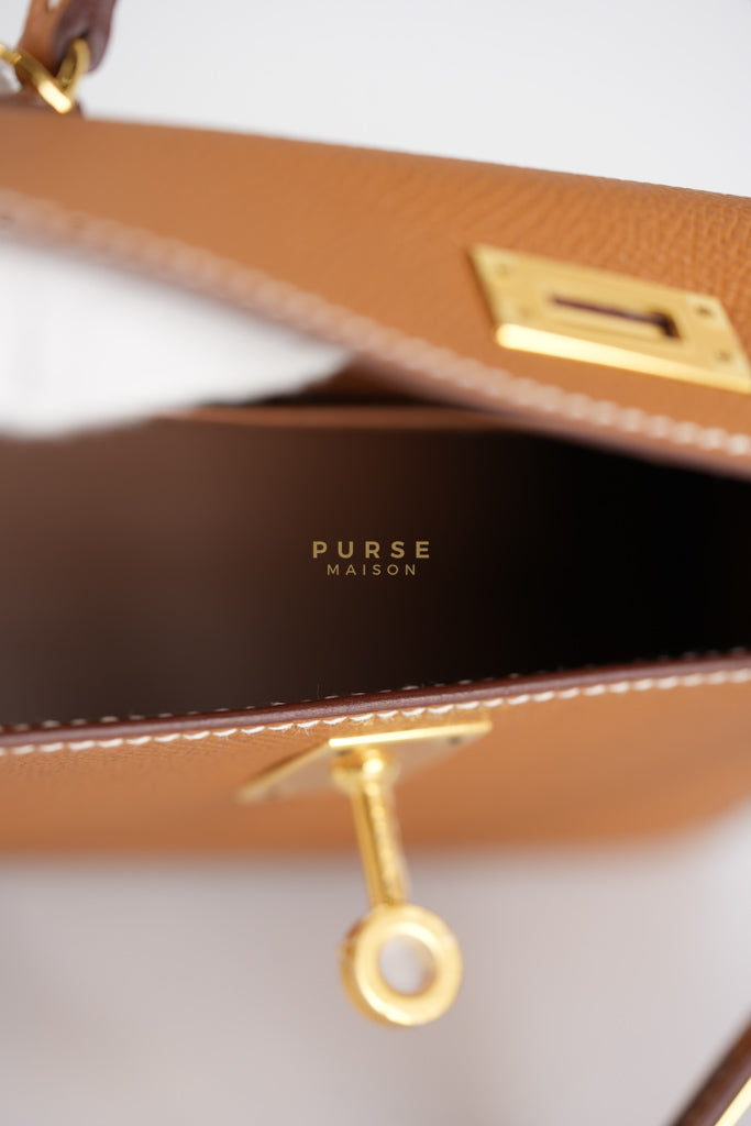 Mini Kelly in Gold Epsom Leather and Gold Hardware Stamp B (2023) | Purse Maison Luxury Bags Shop