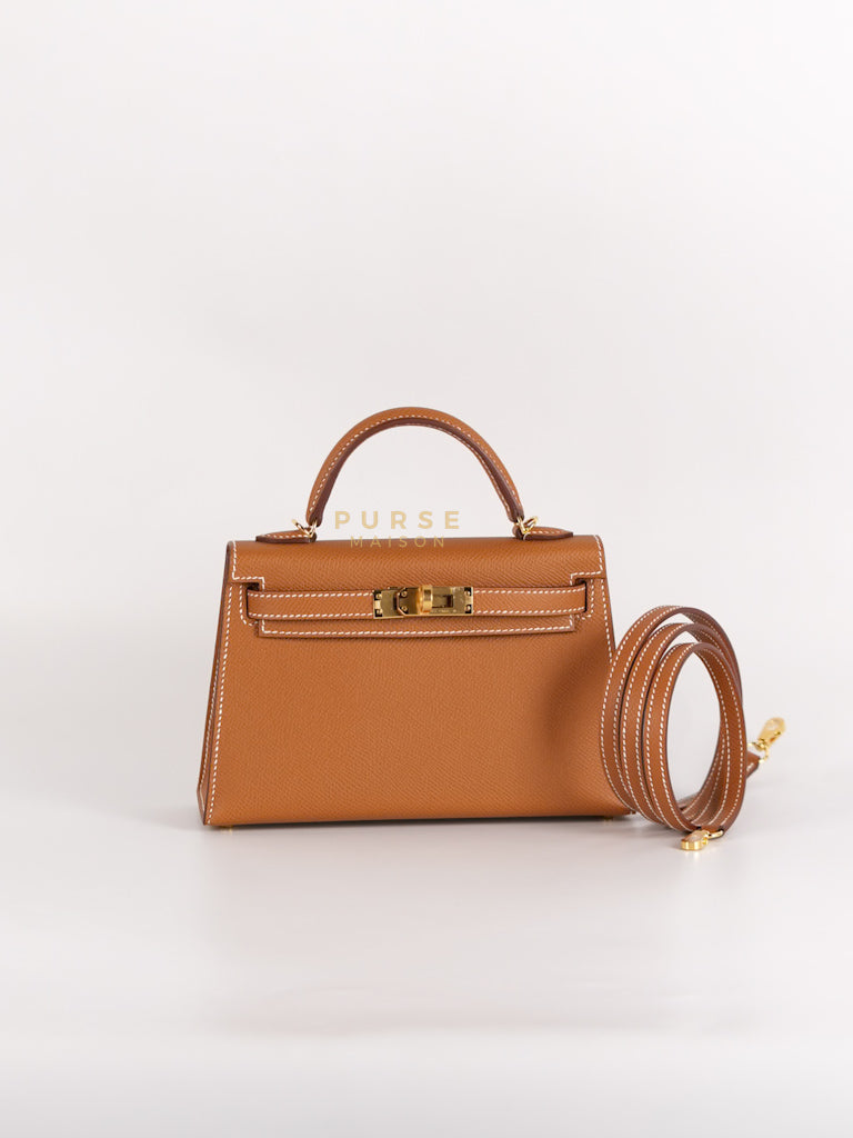 Mini Kelly in Gold Epsom Leather and Gold Hardware Stamp B (2023) | Purse Maison Luxury Bags Shop