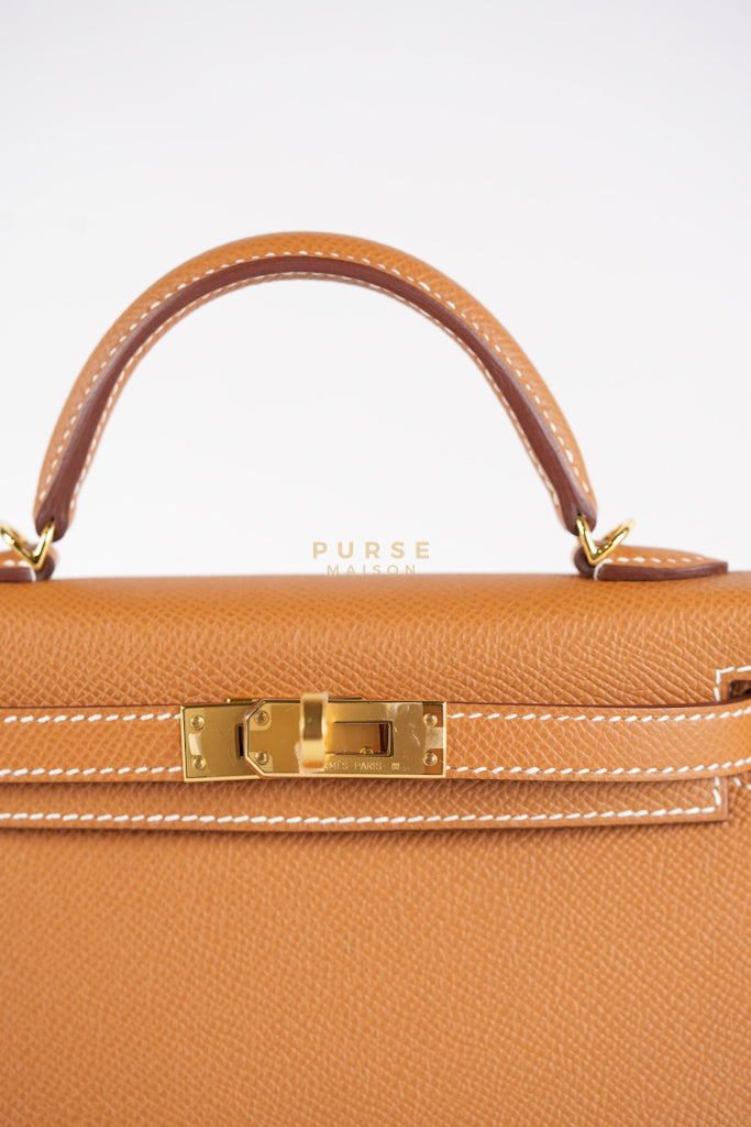 Mini Kelly in Gold Epsom Leather and Gold Hardware Stamp B (2023) | Purse Maison Luxury Bags Shop