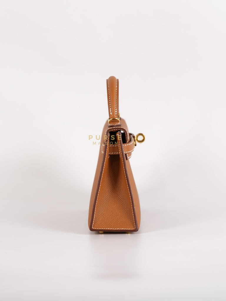 Mini Kelly in Gold Epsom Leather and Gold Hardware Stamp B (2023) | Purse Maison Luxury Bags Shop