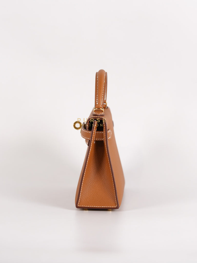 Mini Kelly in Gold Epsom Leather and Gold Hardware Stamp B (2023) | Purse Maison Luxury Bags Shop