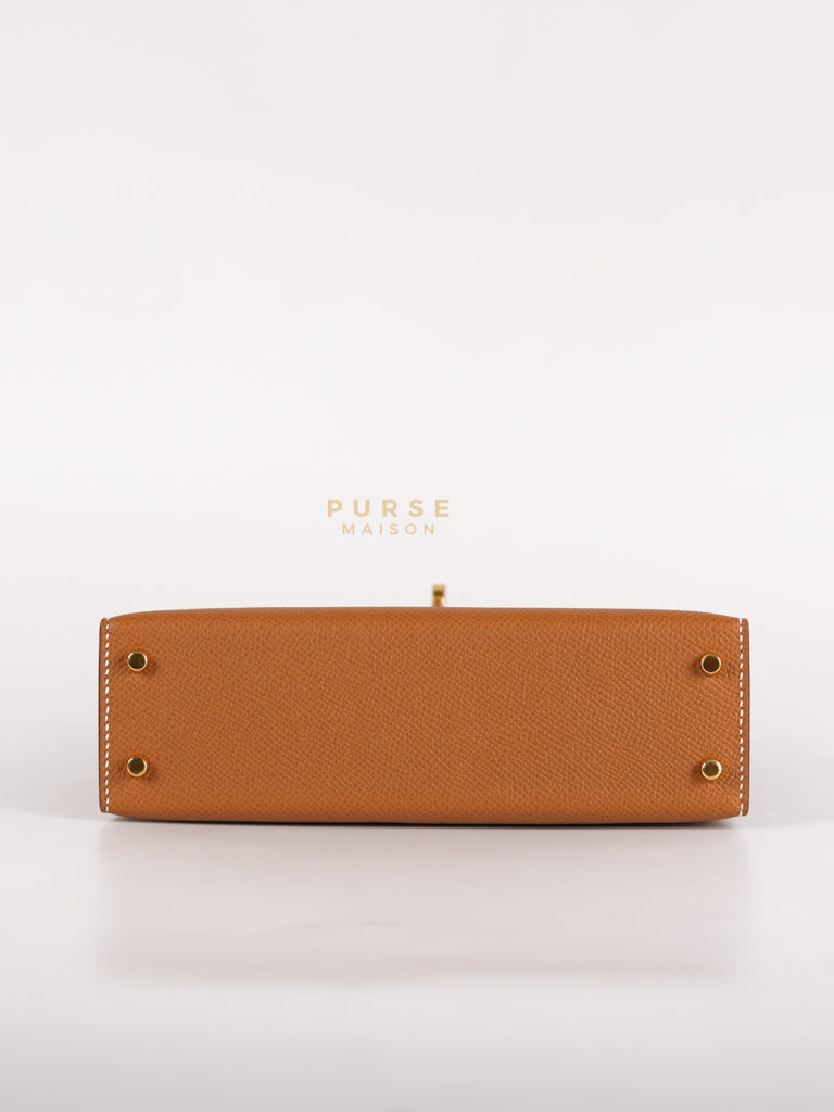 Mini Kelly in Gold Epsom Leather and Gold Hardware Stamp B (2023) | Purse Maison Luxury Bags Shop