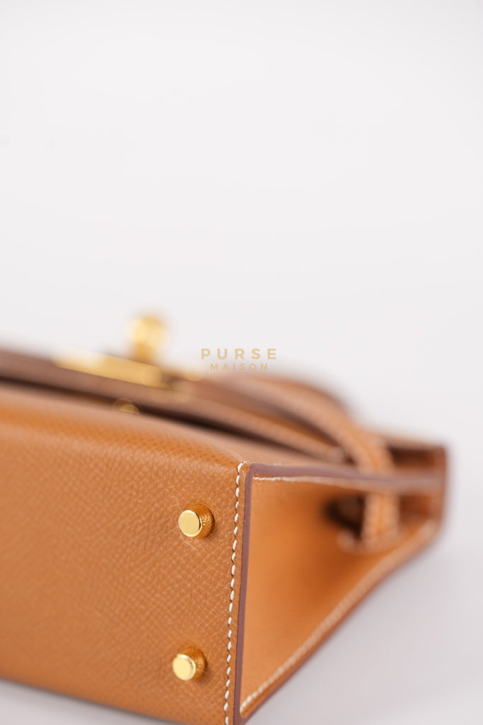 Mini Kelly in Gold Epsom Leather and Gold Hardware Stamp B (2023) | Purse Maison Luxury Bags Shop