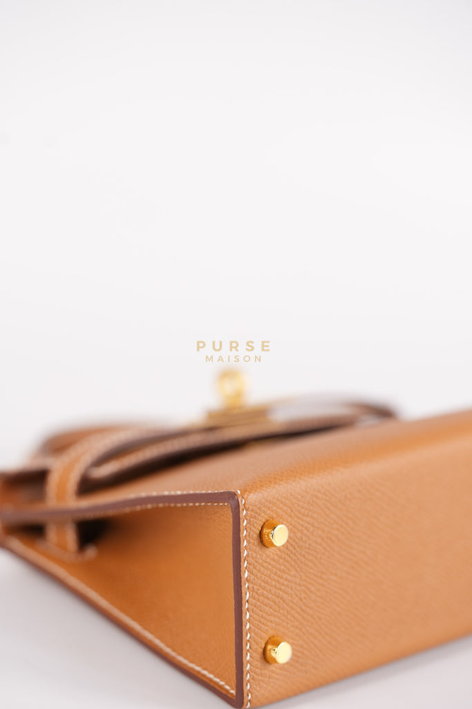 Mini Kelly in Gold Epsom Leather and Gold Hardware Stamp B (2023) | Purse Maison Luxury Bags Shop