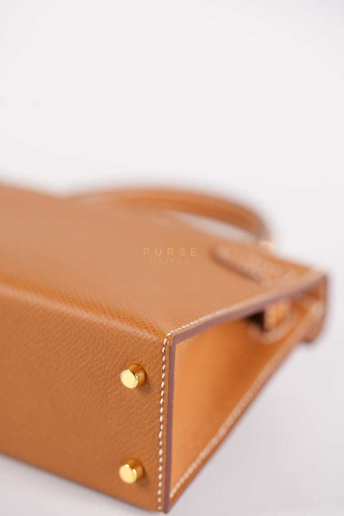 Mini Kelly in Gold Epsom Leather and Gold Hardware Stamp B (2023) | Purse Maison Luxury Bags Shop