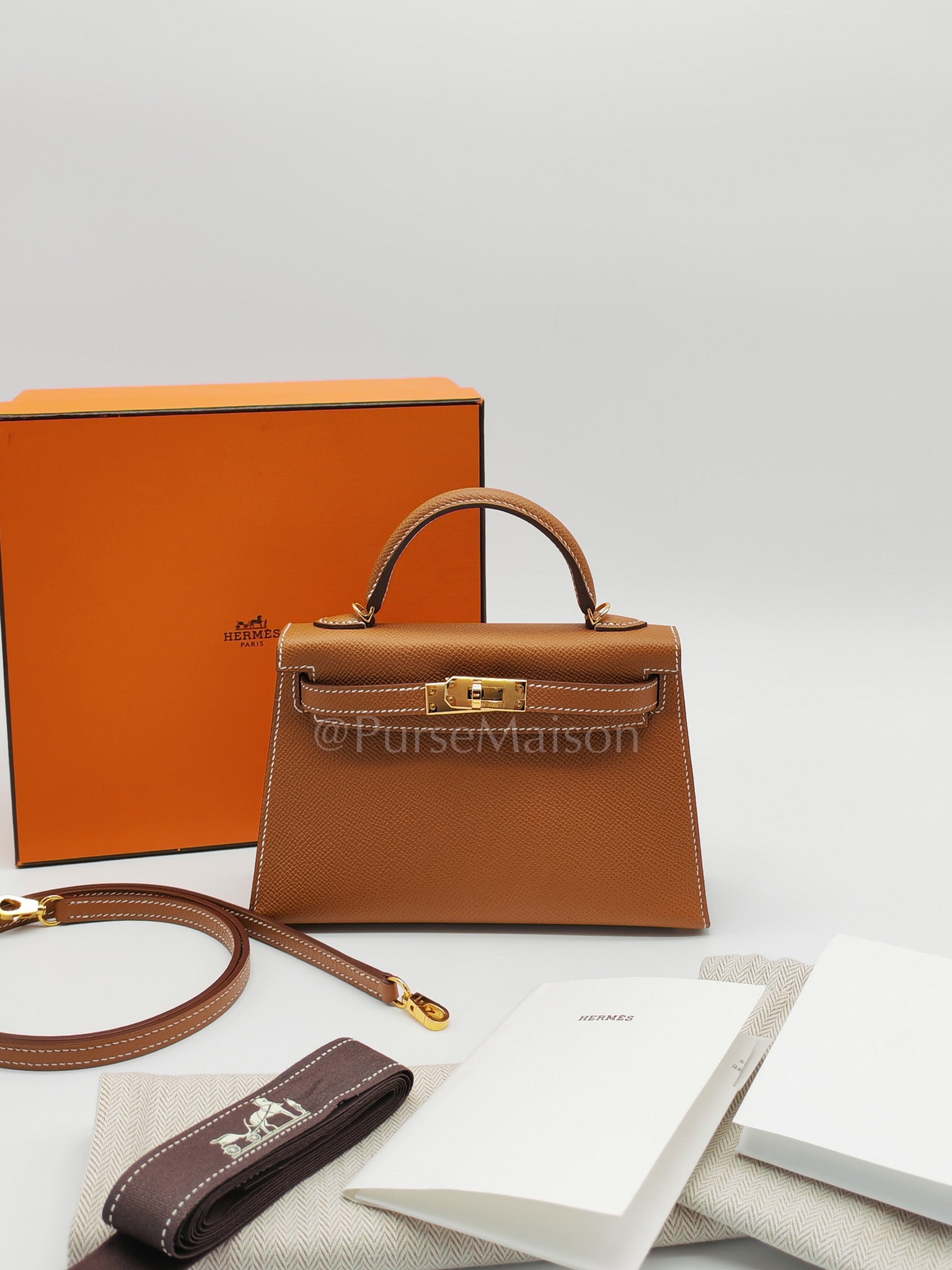 Mini Kelly in Gold Epsom Leather & Gold Hardware Stamp B (2023) | Purse Maison Luxury Bags Shop