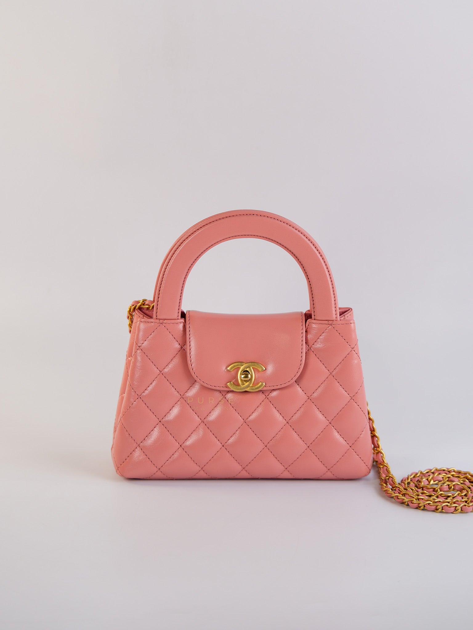 Mini Kelly in Pink Shiny Calfskin Leather (Microchip) | Purse Maison Luxury Bags Shop