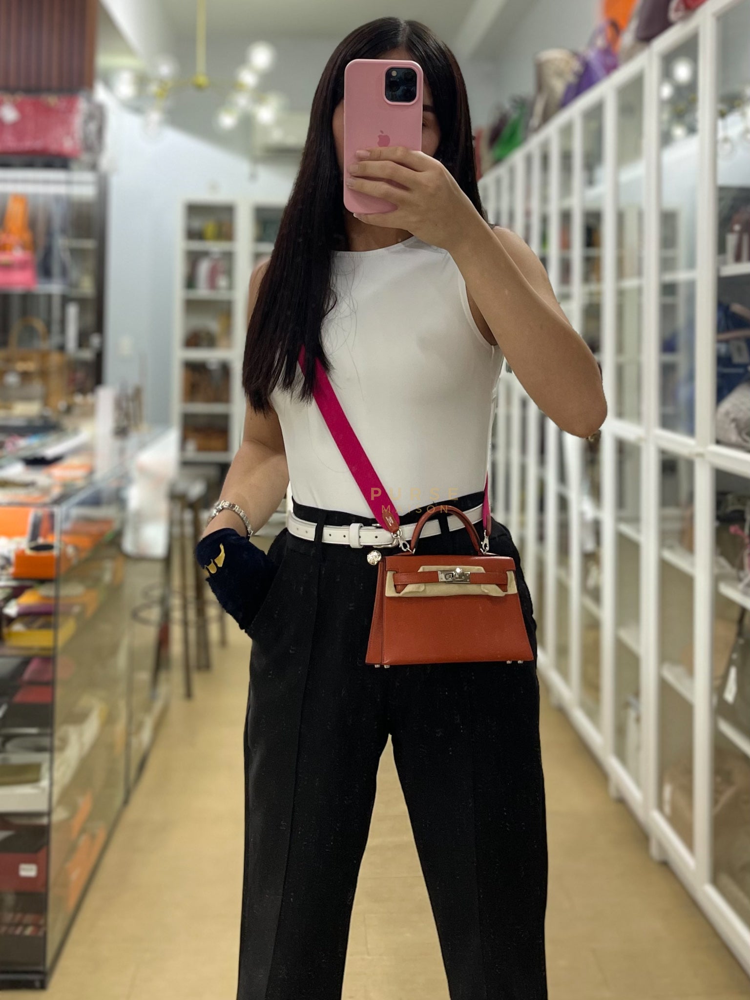 Mini Kelly Sellier Cuivre/Mexico Chevre Mysore in Palladium Hardware Stamp U (2022) | Purse Maison Luxury Bags Shop