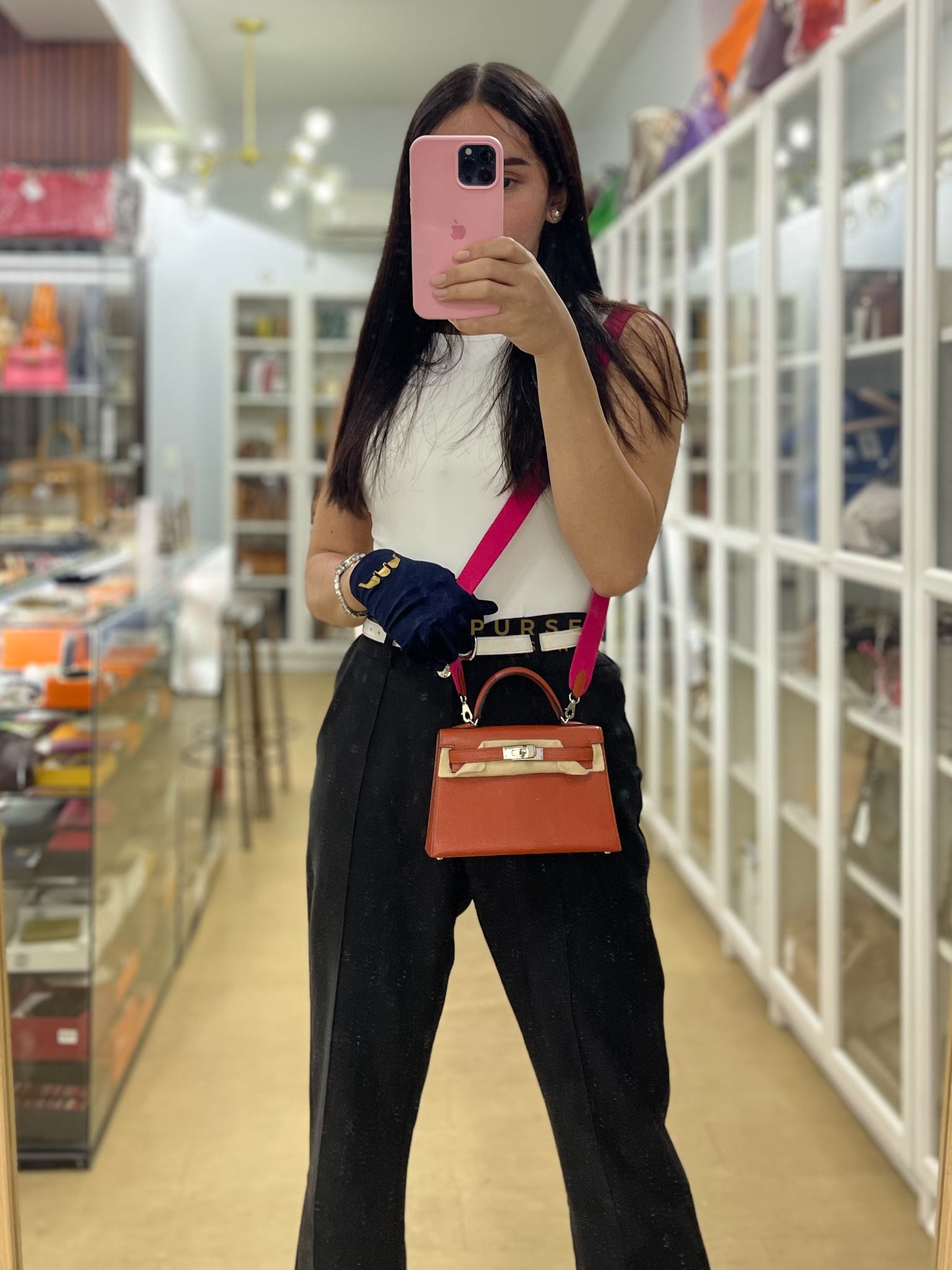 Mini Kelly Sellier Cuivre/Mexico Chevre Mysore in Palladium Hardware Stamp U (2022) | Purse Maison Luxury Bags Shop