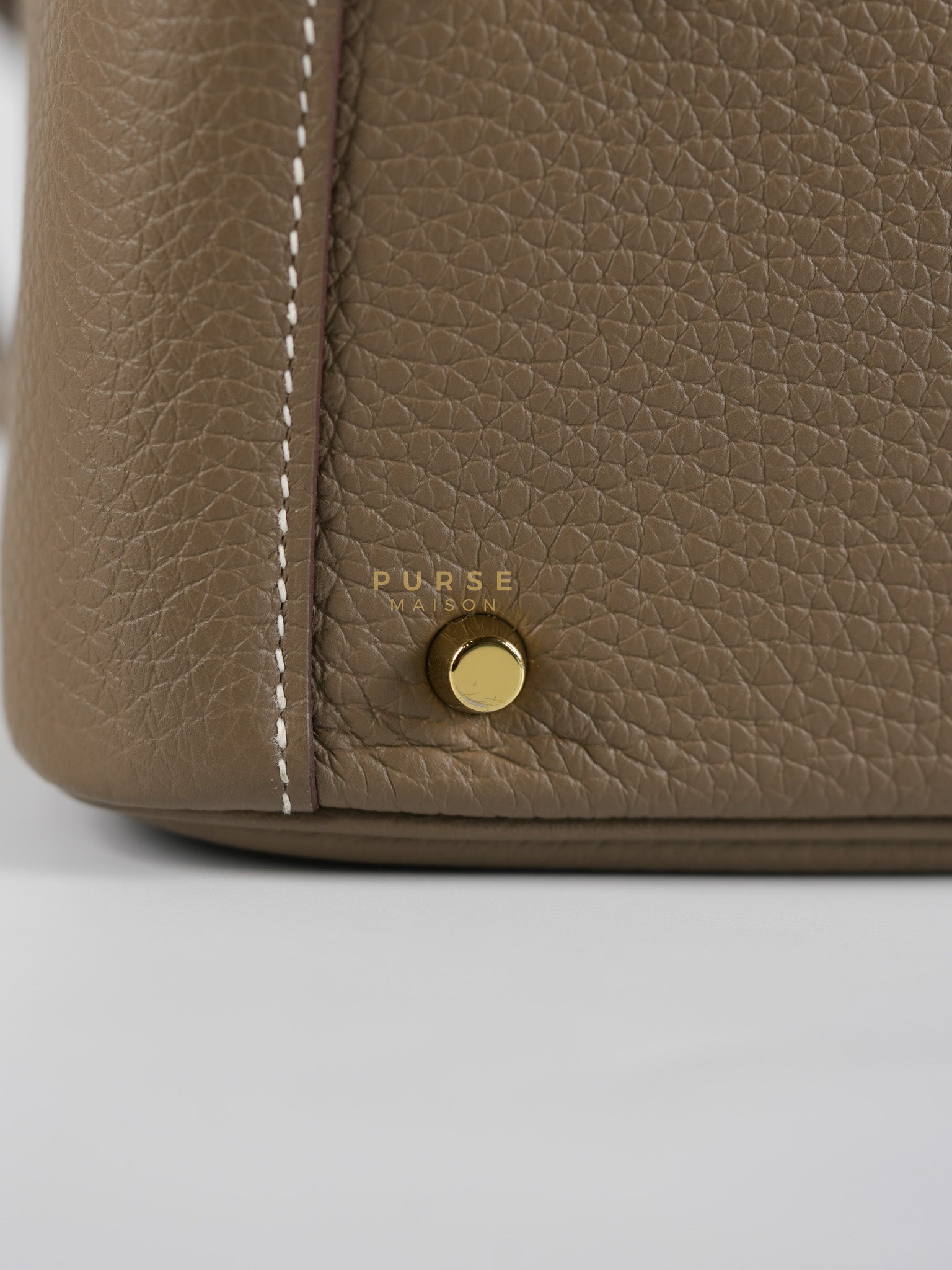 Mini Lindy 19 in Etoupe Clemence Leather & Gold Hardware Stamp U (2022) | Purse Maison Luxury Bags Shop