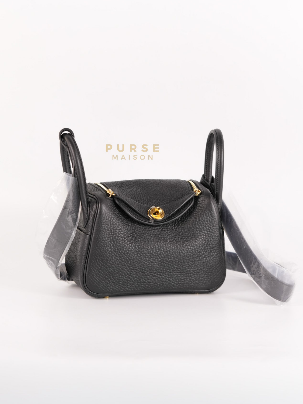 Mini Lindy 2 Black Clemence Leather in Gold Hardware Stamp K (2025) | Purse Maison Luxury Bags Shop