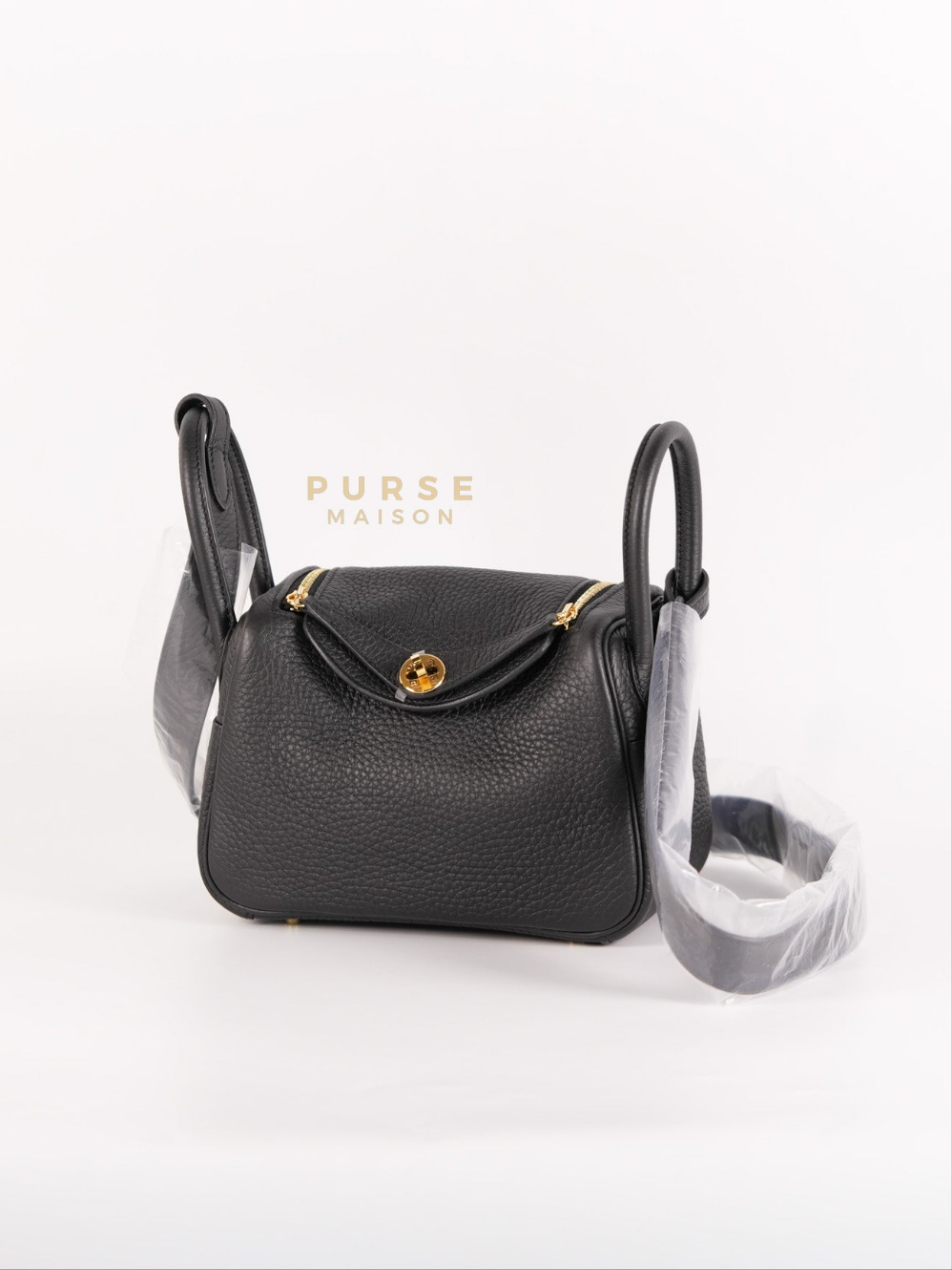 Mini Lindy 2 Black Clemence Leather in Gold Hardware Stamp K (2025) | Purse Maison Luxury Bags Shop