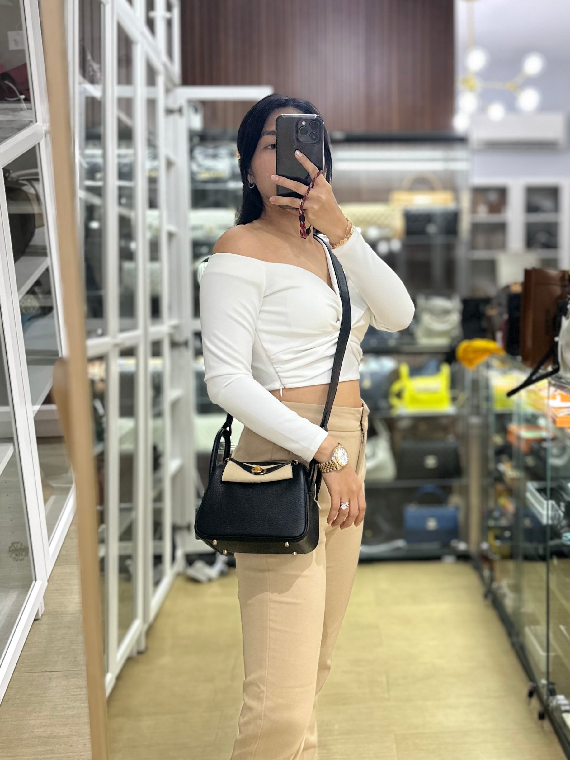 Mini Lindy in Noir Taurillon Clemence Leather and Gold Hardware Stamp B | Purse Maison Luxury Bags Shop