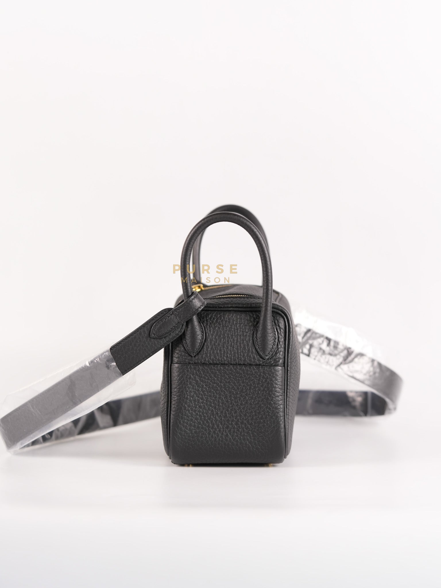 Mini Lindy 2 Black Clemence Leather in Gold Hardware Stamp K (2025) | Purse Maison Luxury Bags Shop