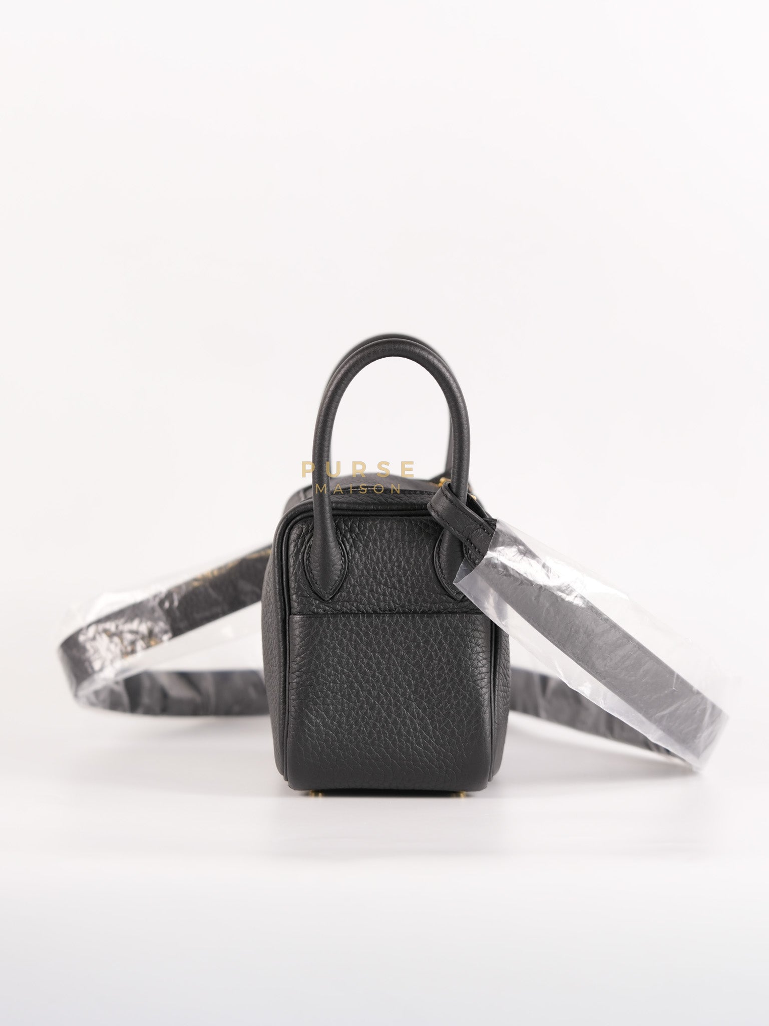 Mini Lindy 2 Black Clemence Leather in Gold Hardware Stamp K (2025) | Purse Maison Luxury Bags Shop