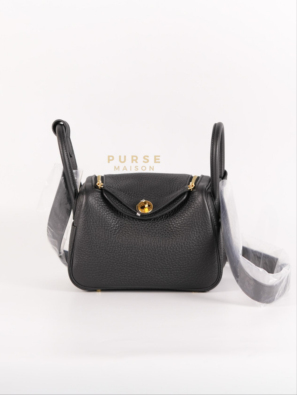 Mini Lindy 2 Black Clemence Leather in Gold Hardware Stamp K (2025) | Purse Maison Luxury Bags Shop