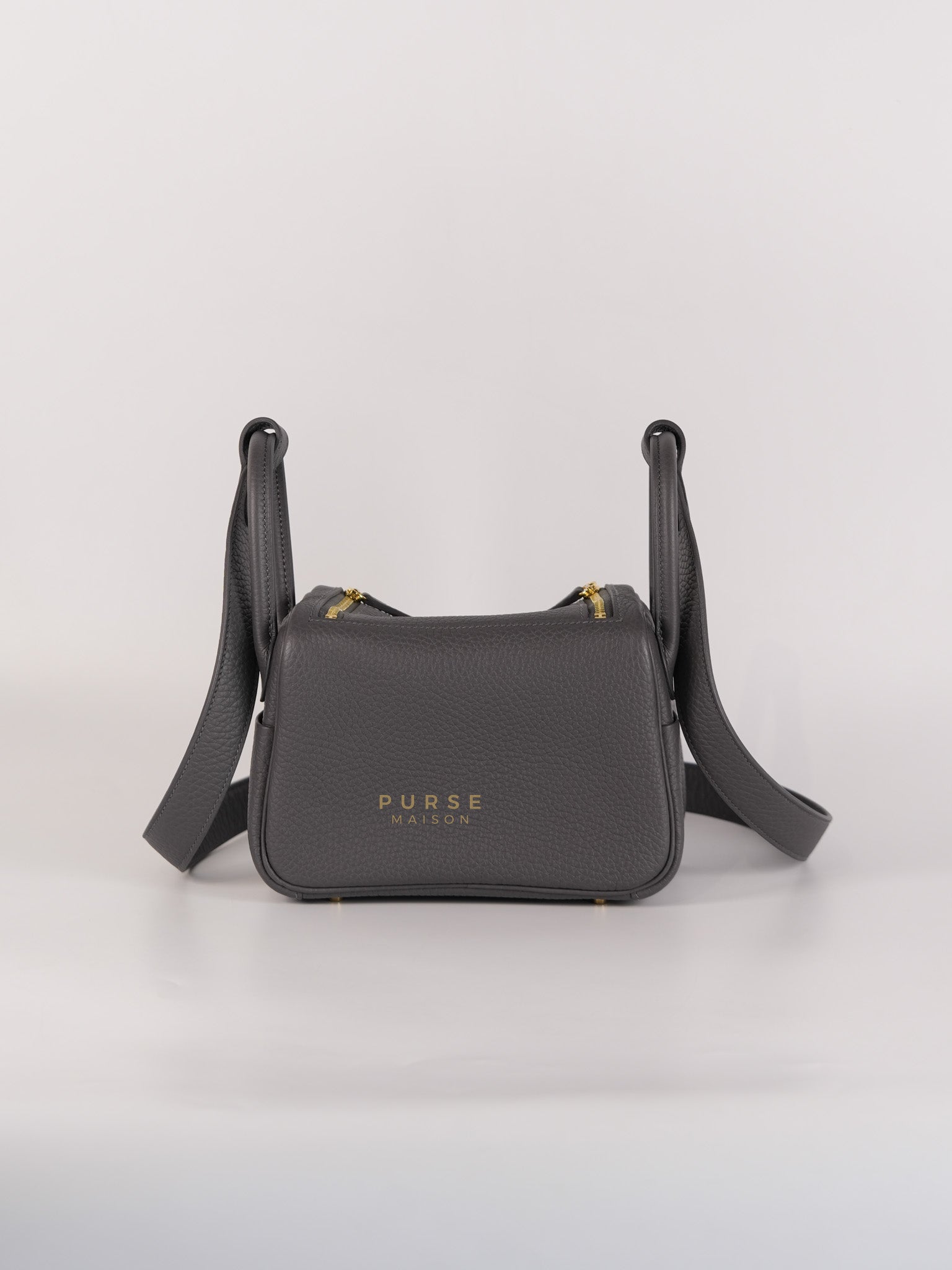 Mini Lindy 2 Gris Meyer Clemence Leather in Gold Hardware Stamp W (2024) | Purse Maison Luxury Bags Shop
