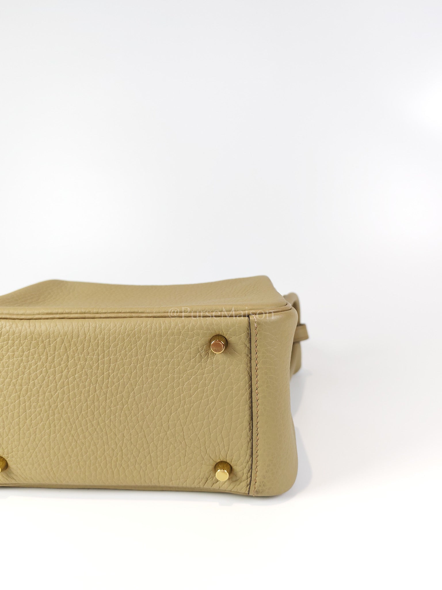 Mini Lindy Beige Marfa in Clemence Leather and Gold Hardware Stamp W (2024) | Purse Maison Luxury Bags Shop