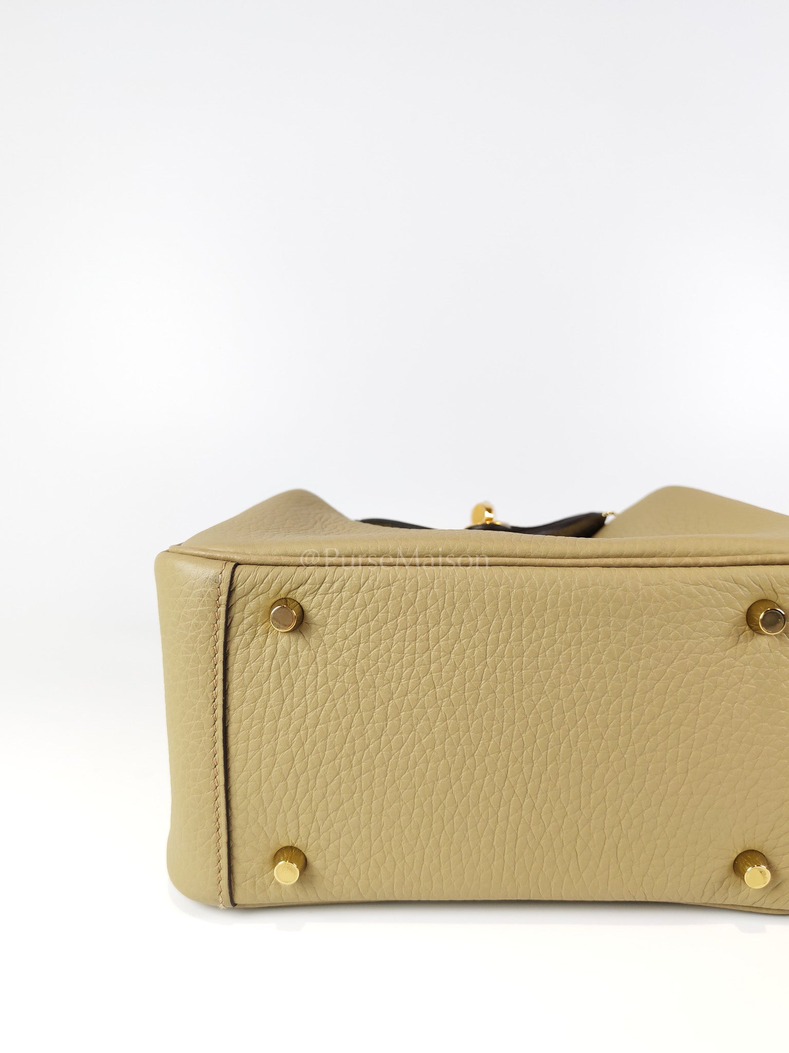 Mini Lindy Beige Marfa in Clemence Leather and Gold Hardware Stamp W (2024) | Purse Maison Luxury Bags Shop