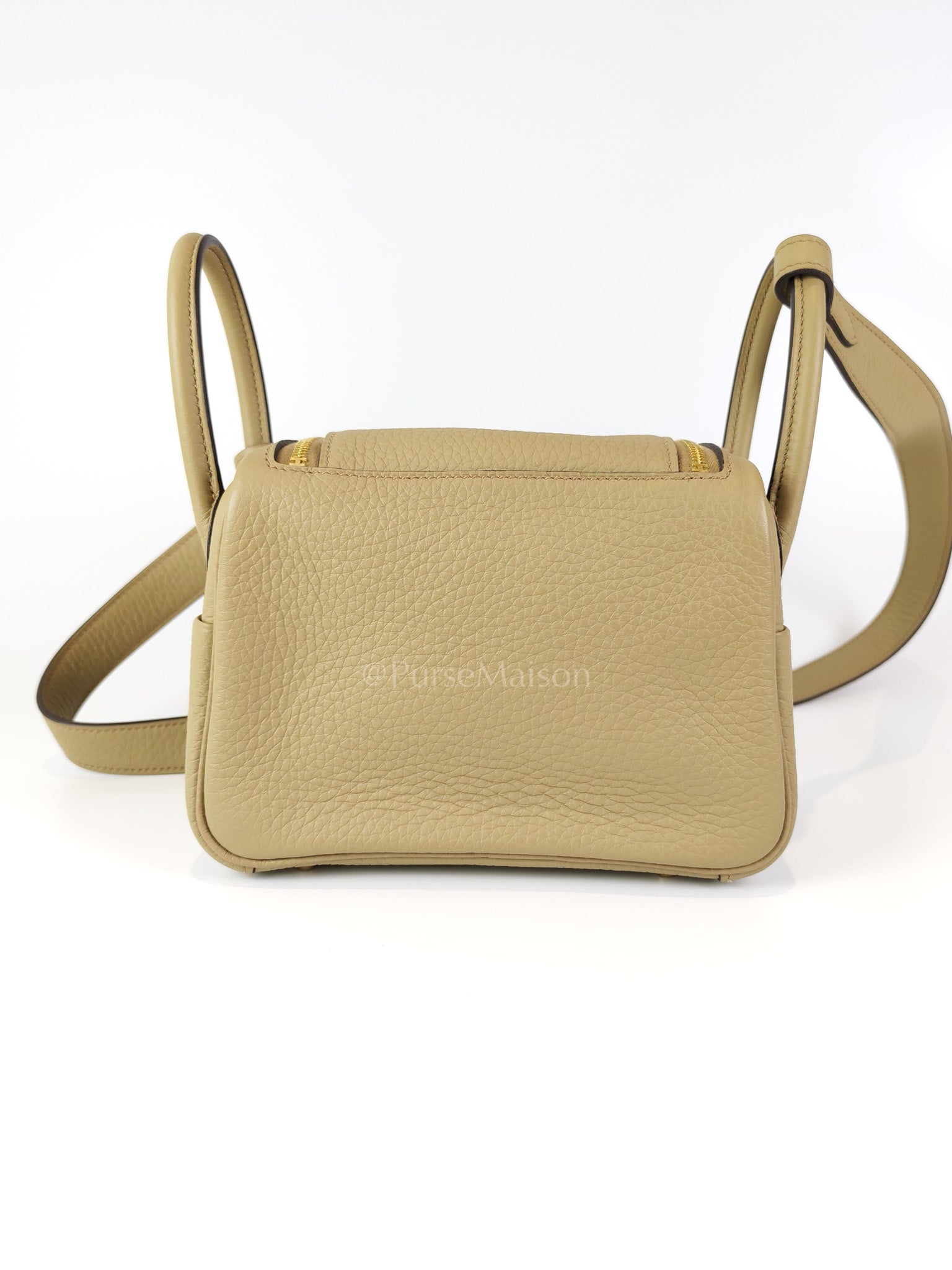 Mini Lindy Beige Marfa in Clemence Leather and Gold Hardware Stamp W (2024) | Purse Maison Luxury Bags Shop