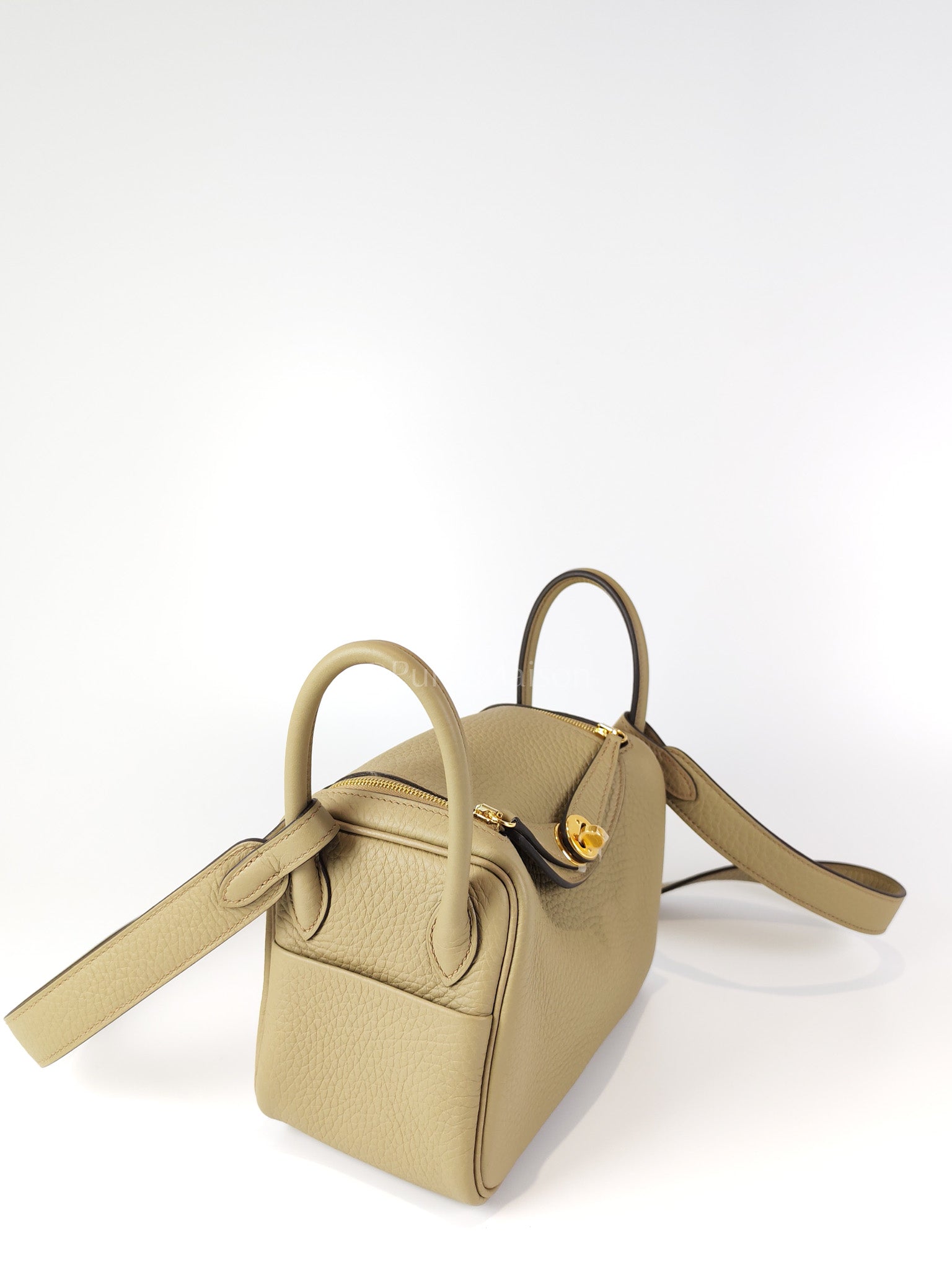 Mini Lindy Beige Marfa in Clemence Leather and Gold Hardware Stamp W (2024) | Purse Maison Luxury Bags Shop