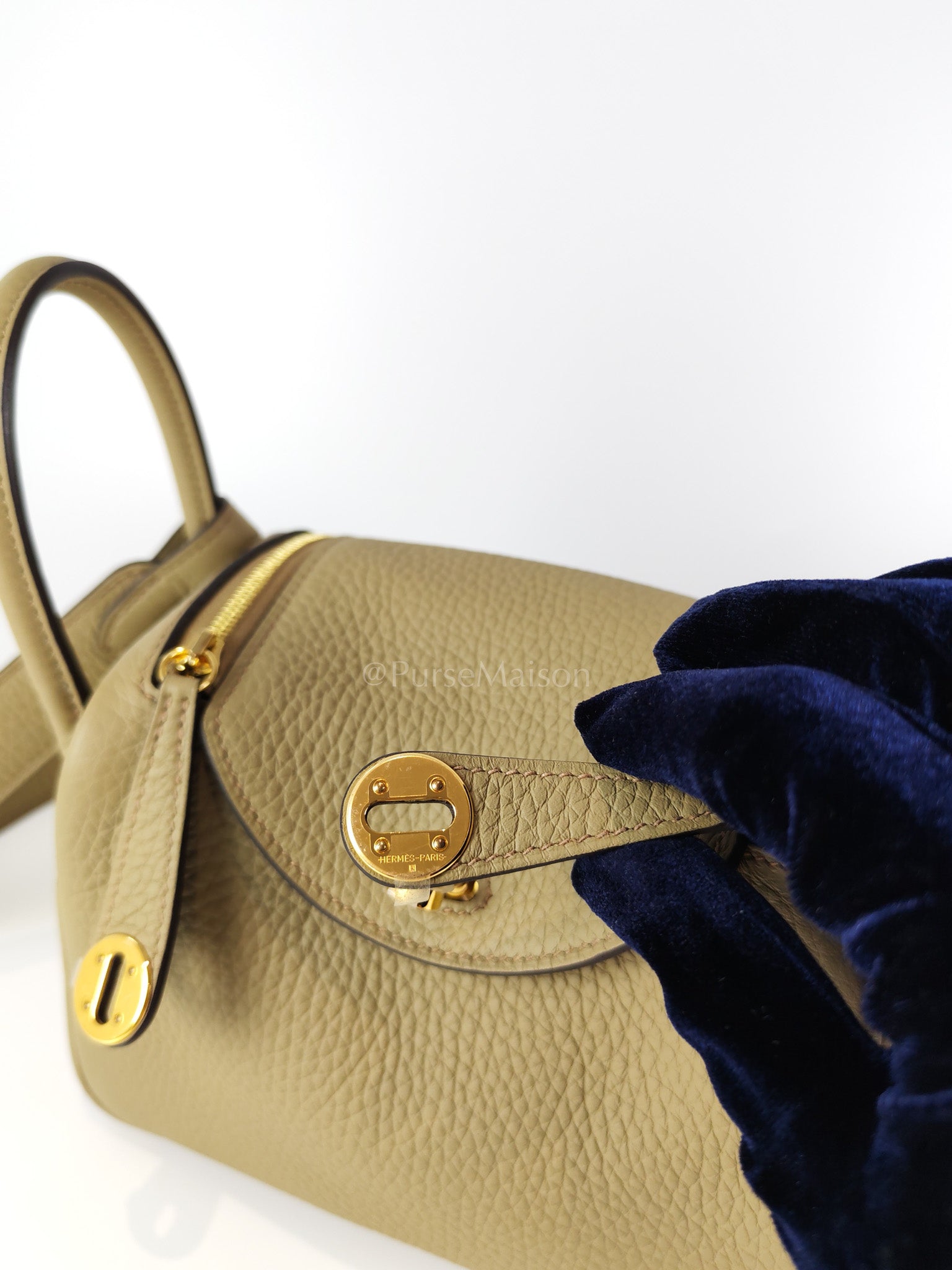 Mini Lindy Beige Marfa in Clemence Leather and Gold Hardware Stamp W (2024) | Purse Maison Luxury Bags Shop