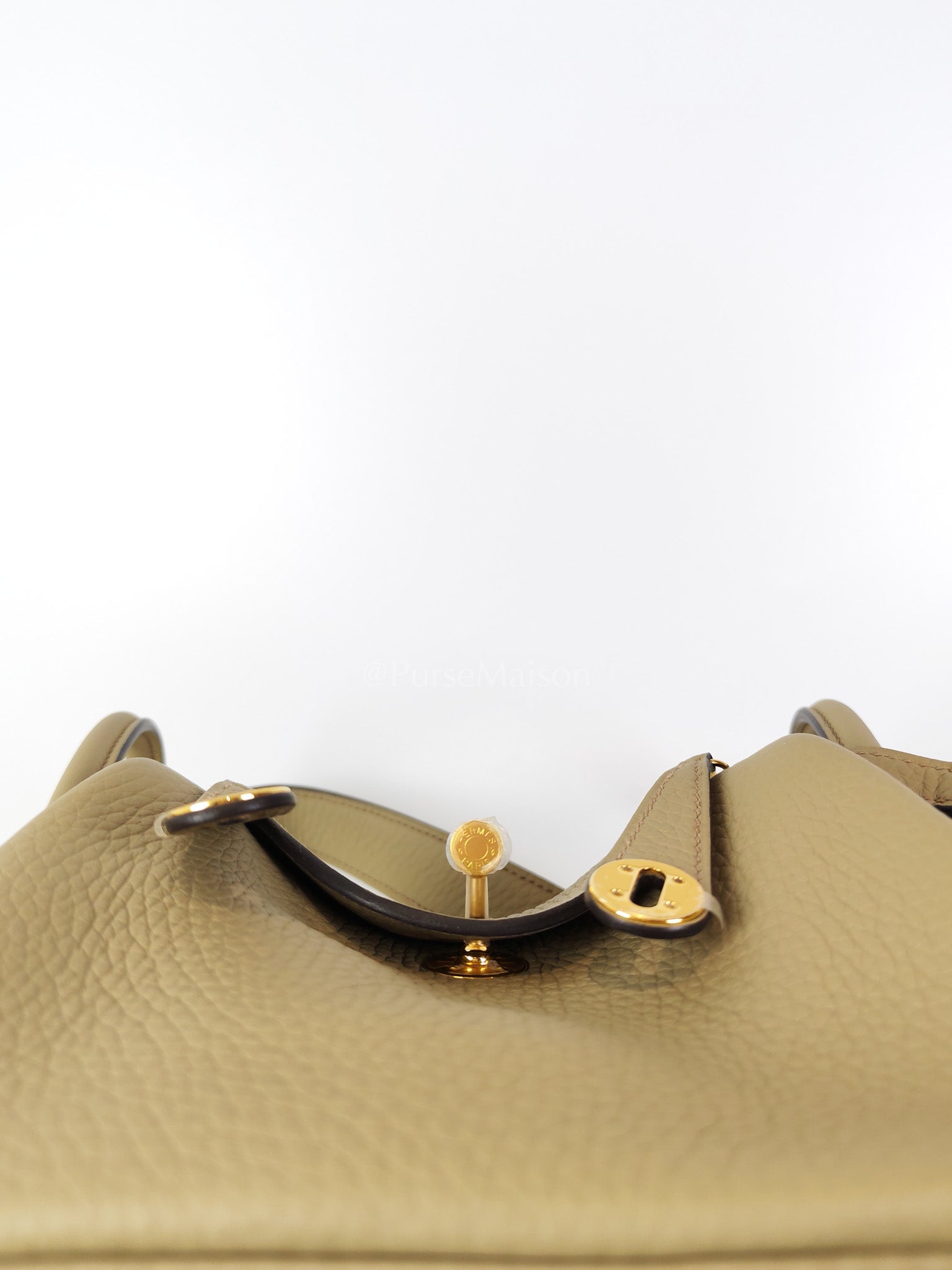 Mini Lindy Beige Marfa in Clemence Leather and Gold Hardware Stamp W (2024) | Purse Maison Luxury Bags Shop