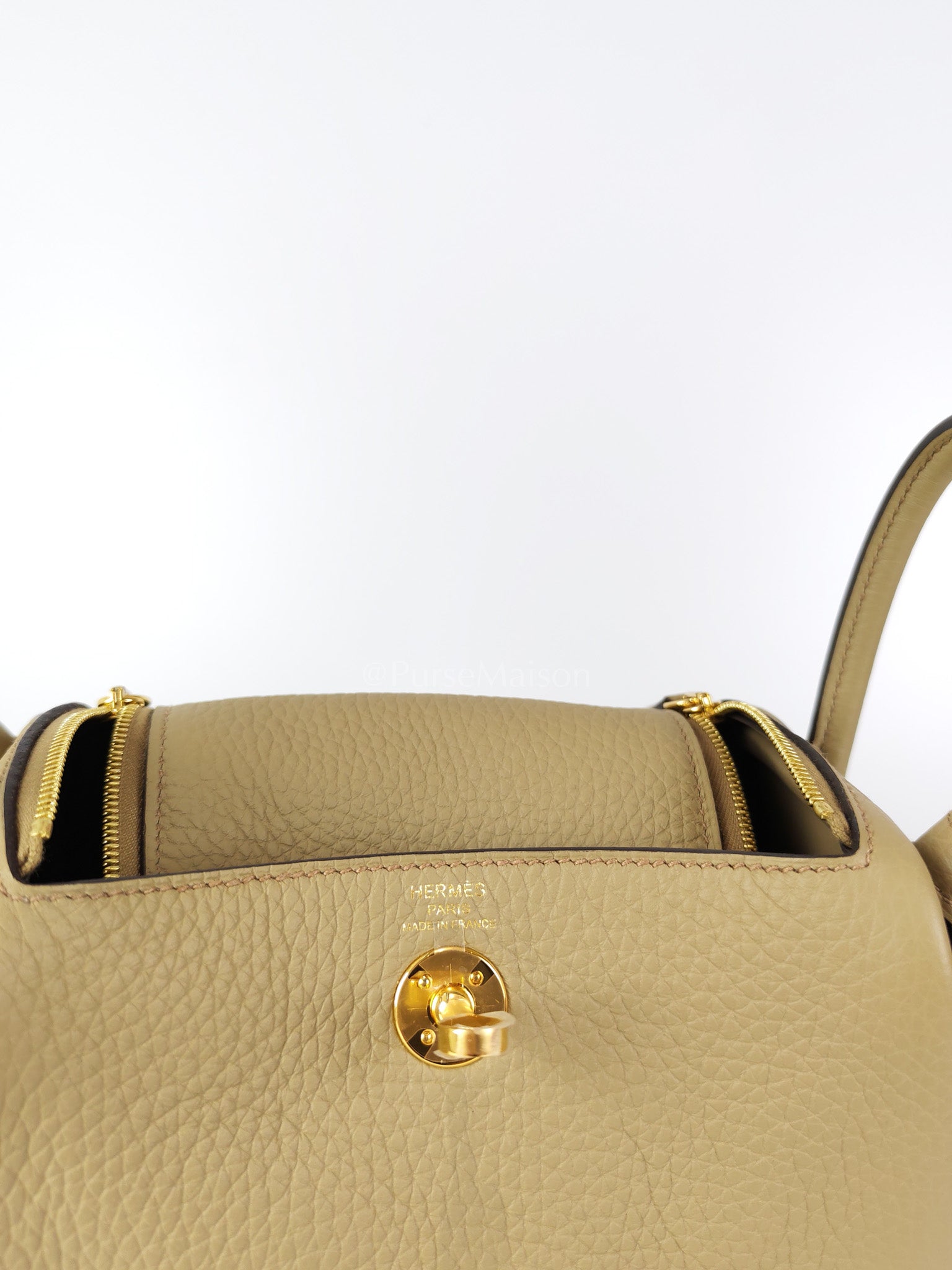 Mini Lindy Beige Marfa in Clemence Leather and Gold Hardware Stamp W (2024) | Purse Maison Luxury Bags Shop