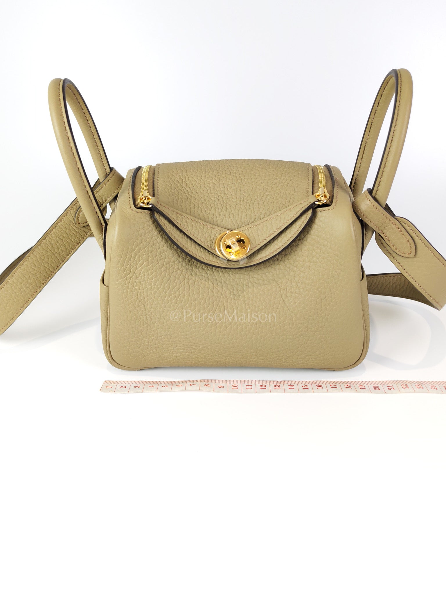 Mini Lindy Beige Marfa in Clemence Leather and Gold Hardware Stamp W (2024) | Purse Maison Luxury Bags Shop