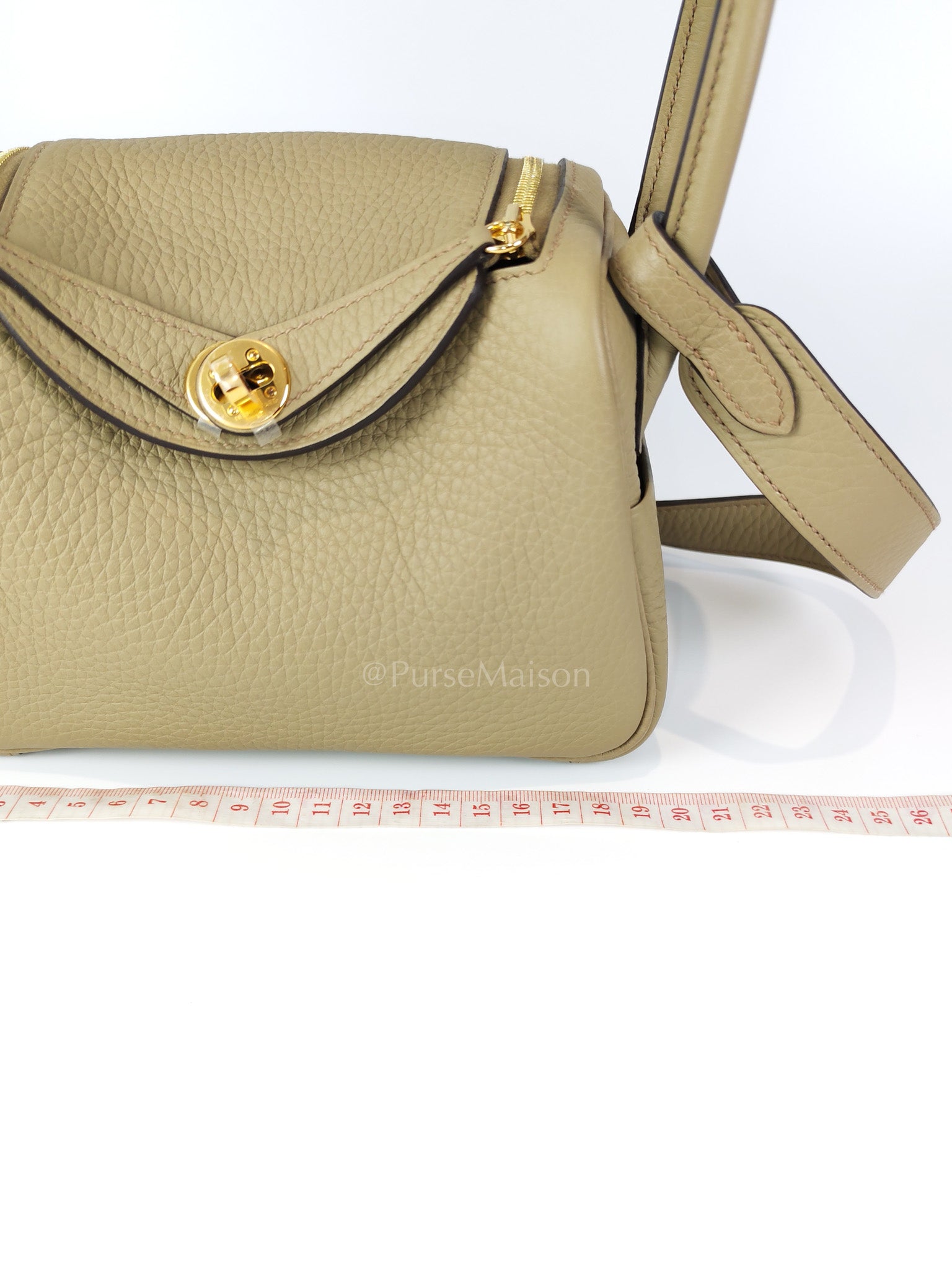Mini Lindy Beige Marfa in Clemence Leather and Gold Hardware Stamp W (2024) | Purse Maison Luxury Bags Shop