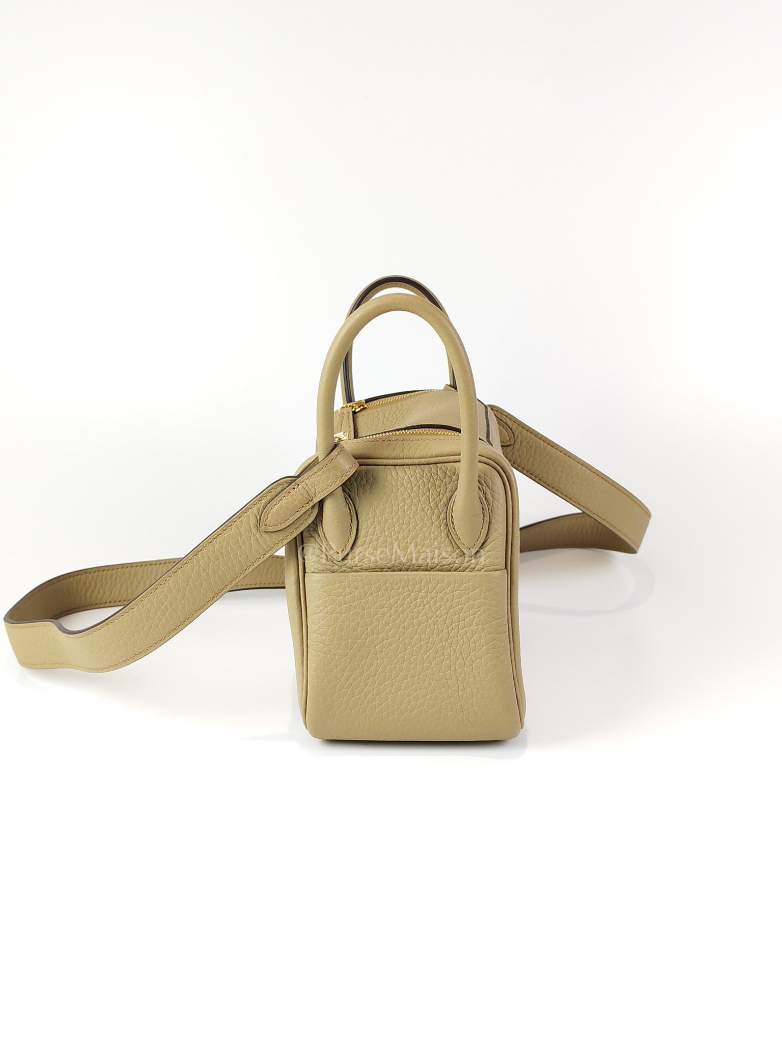 Mini Lindy Beige Marfa in Clemence Leather and Gold Hardware Stamp W (2024) | Purse Maison Luxury Bags Shop