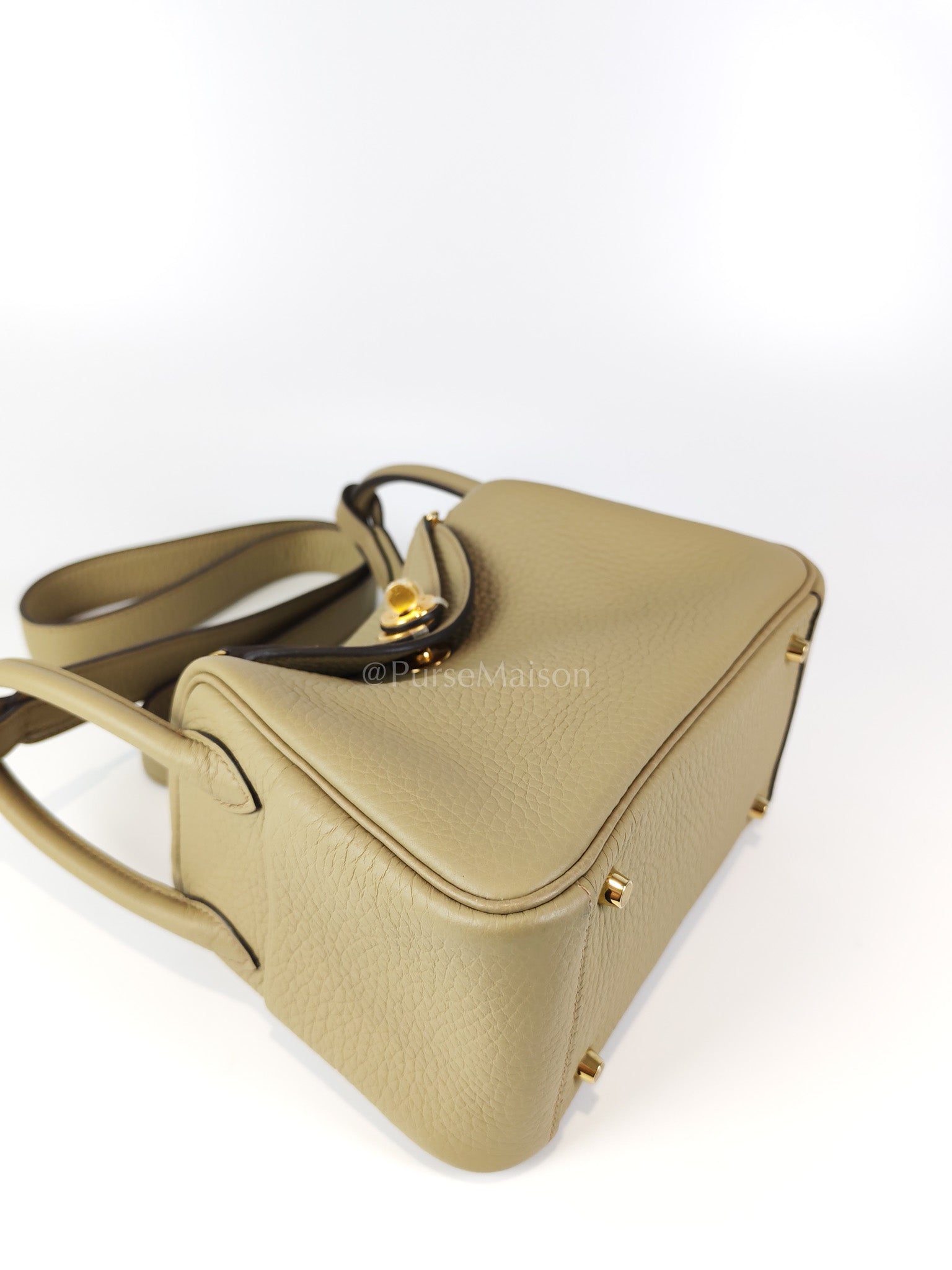 Mini Lindy Beige Marfa in Clemence Leather and Gold Hardware Stamp W (2024) | Purse Maison Luxury Bags Shop