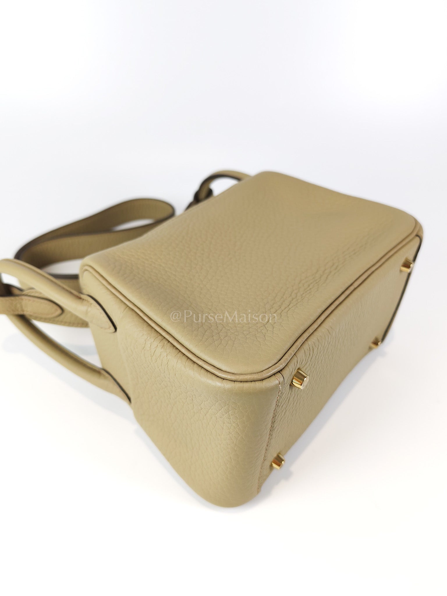 Mini Lindy Beige Marfa in Clemence Leather and Gold Hardware Stamp W (2024) | Purse Maison Luxury Bags Shop