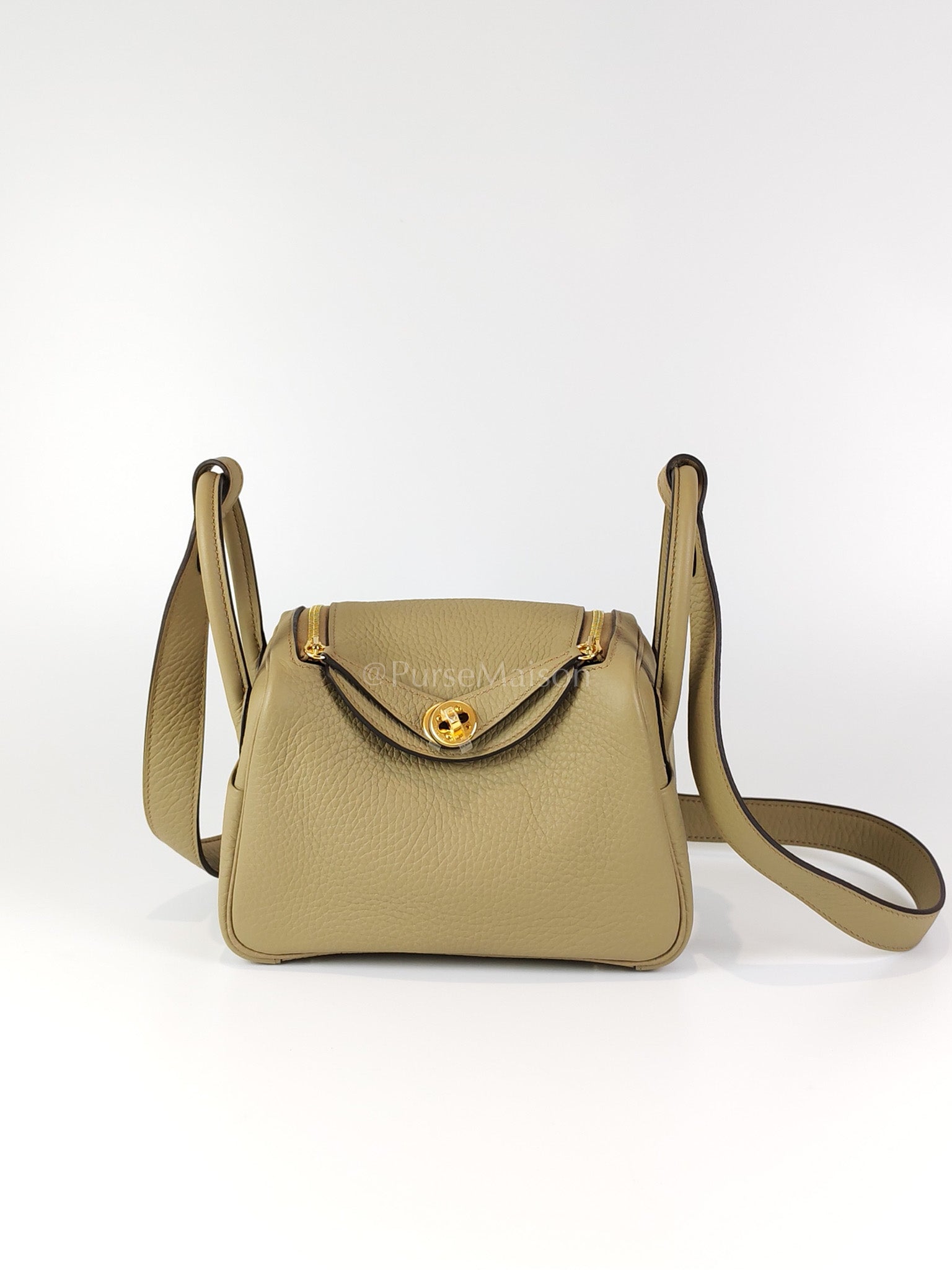 Mini Lindy Beige Marfa in Clemence Leather and Gold Hardware Stamp W (2024) | Purse Maison Luxury Bags Shop