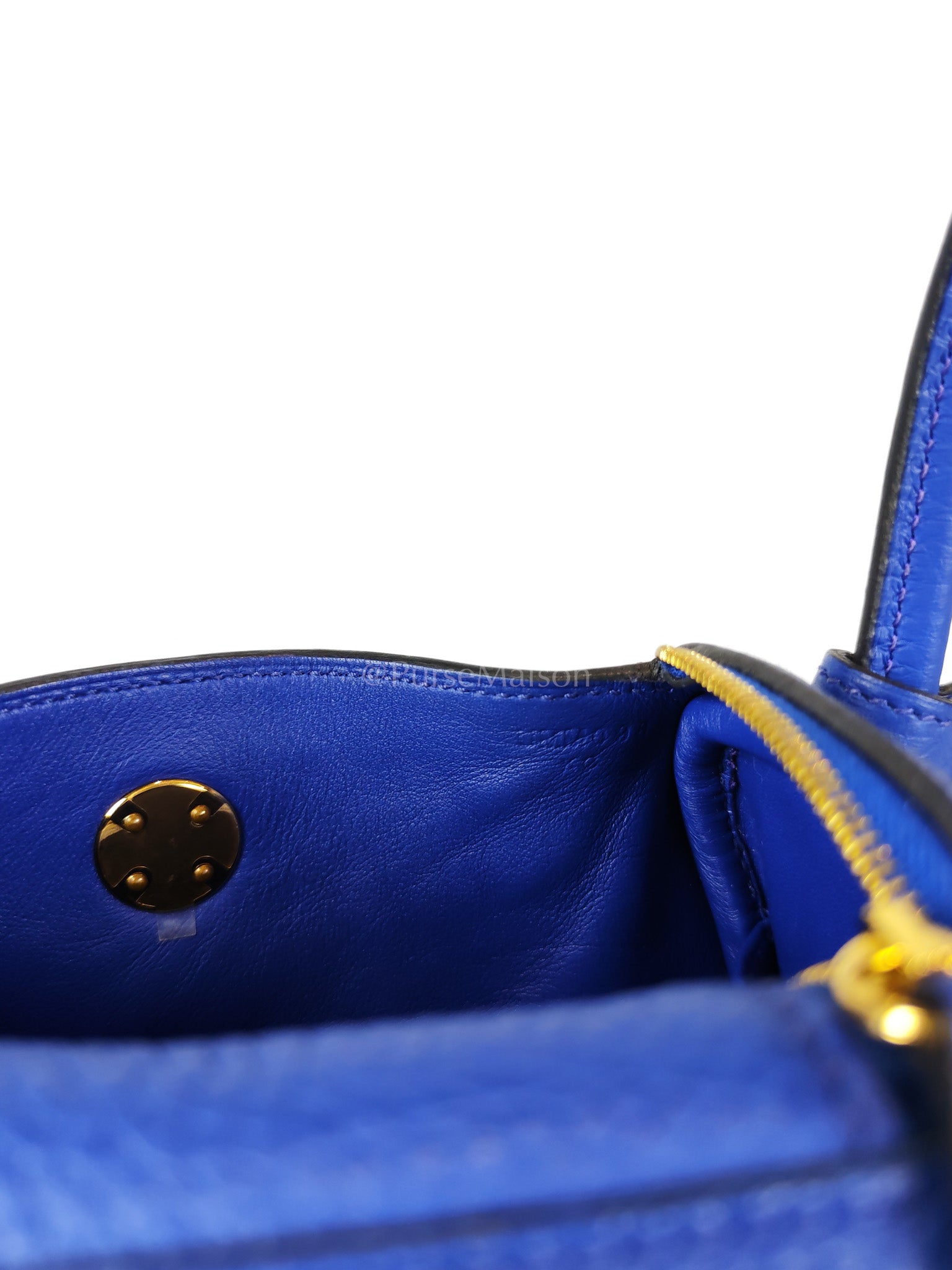 Mini Lindy Bleu Royal in Clemence Leather Maxi Quadrille Strap and Gold Hardware Stamp U (2022) | Purse Maison Luxury Bags Shop