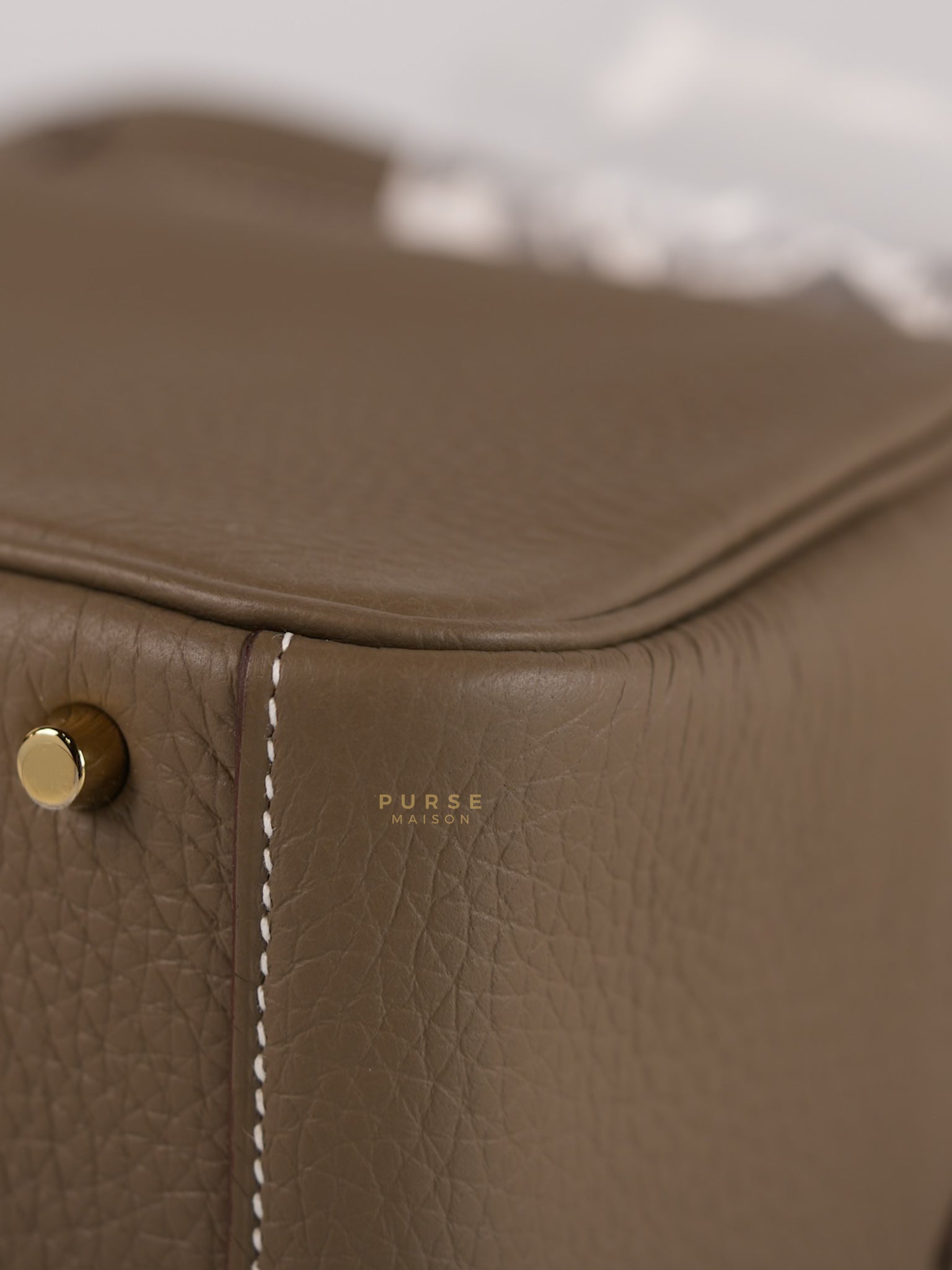 Mini Lindy Etoupe in Taurillion Clemence Leather and Gold Hardware Stamp W (2024) | Purse Maison Luxury Bags Shop