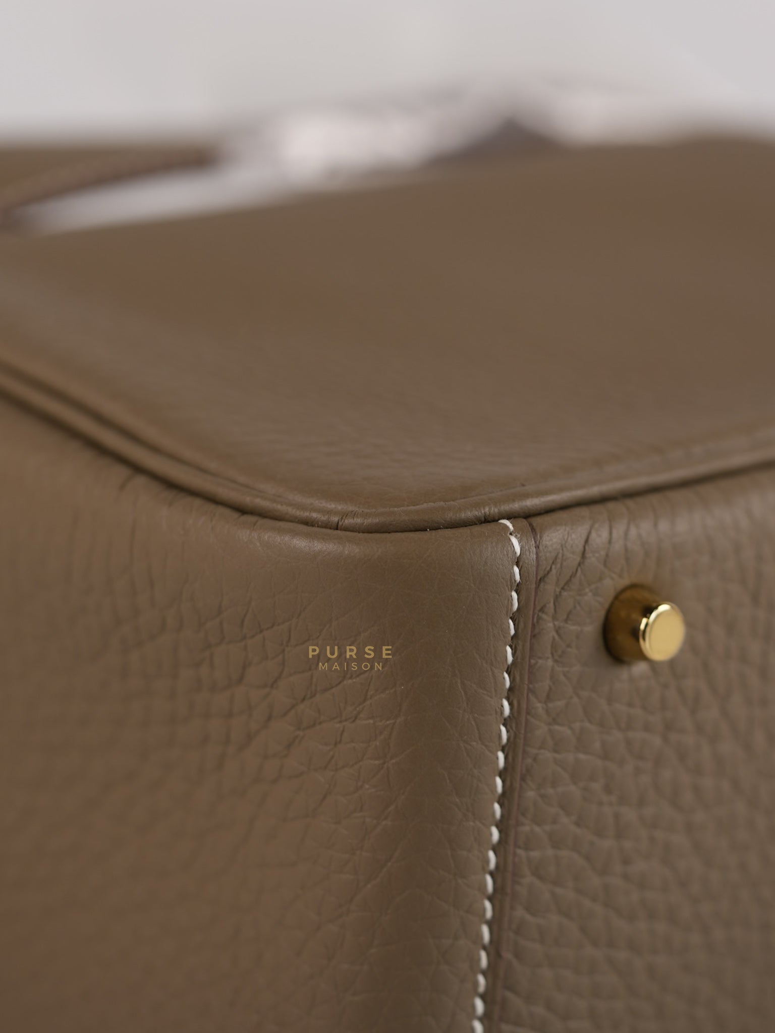 Mini Lindy Etoupe in Taurillion Clemence Leather and Gold Hardware Stamp W (2024) | Purse Maison Luxury Bags Shop
