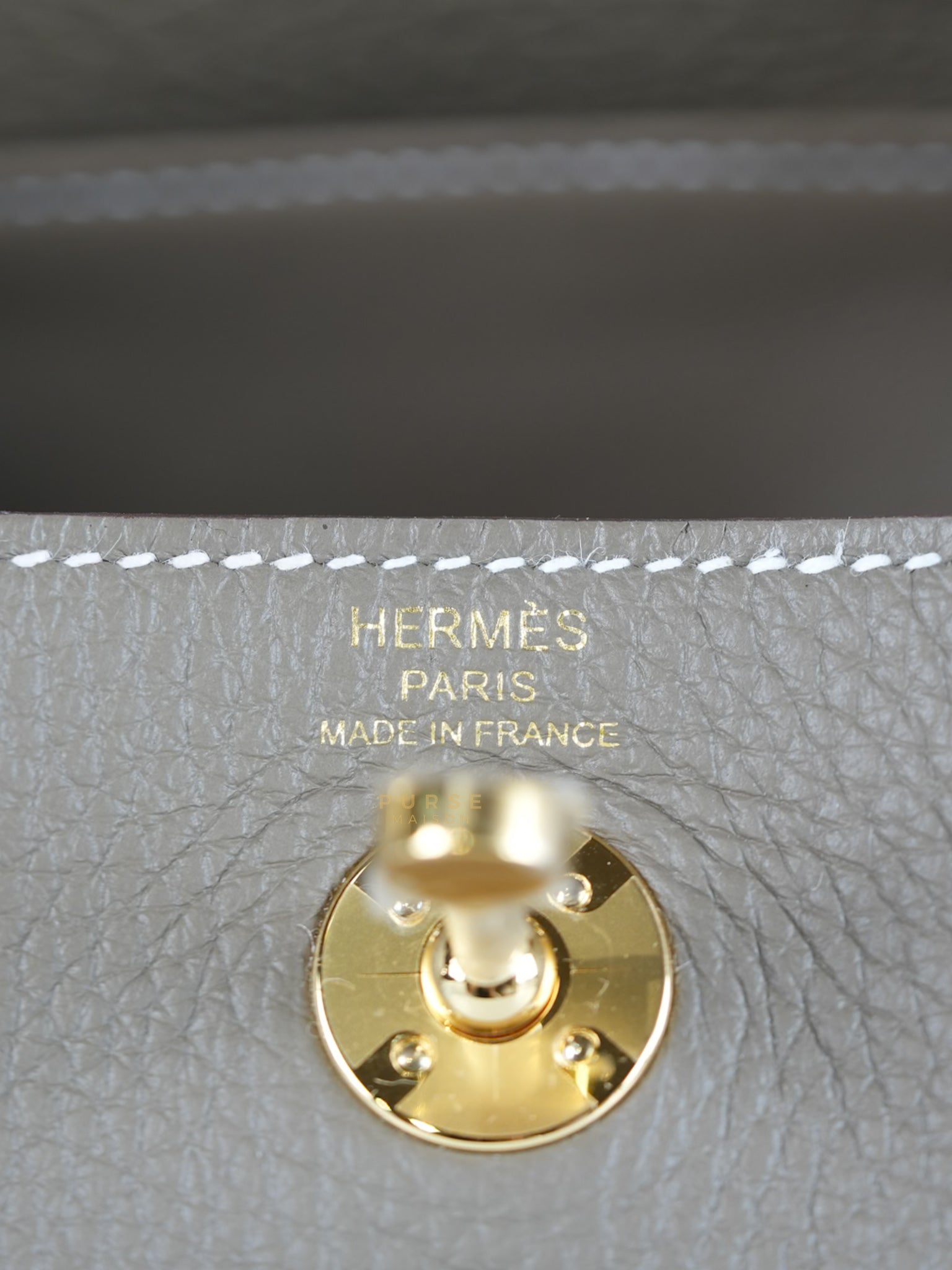 Mini Lindy Etoupe in Taurillion Clemence Leather and Gold Hardware Stamp W (2024) | Purse Maison Luxury Bags Shop