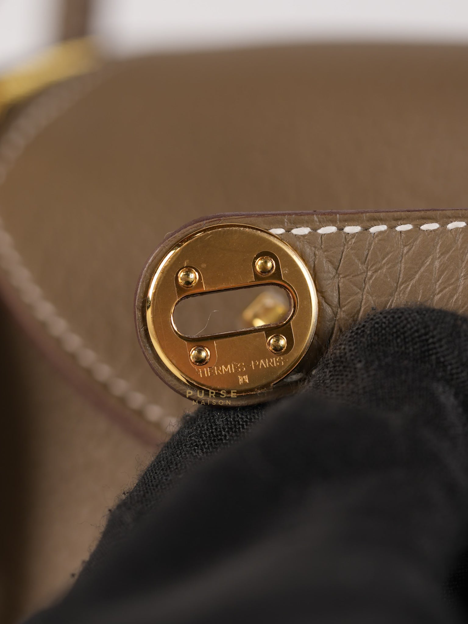 Mini Lindy Etoupe in Taurillion Clemence Leather and Gold Hardware Stamp W (2024) | Purse Maison Luxury Bags Shop