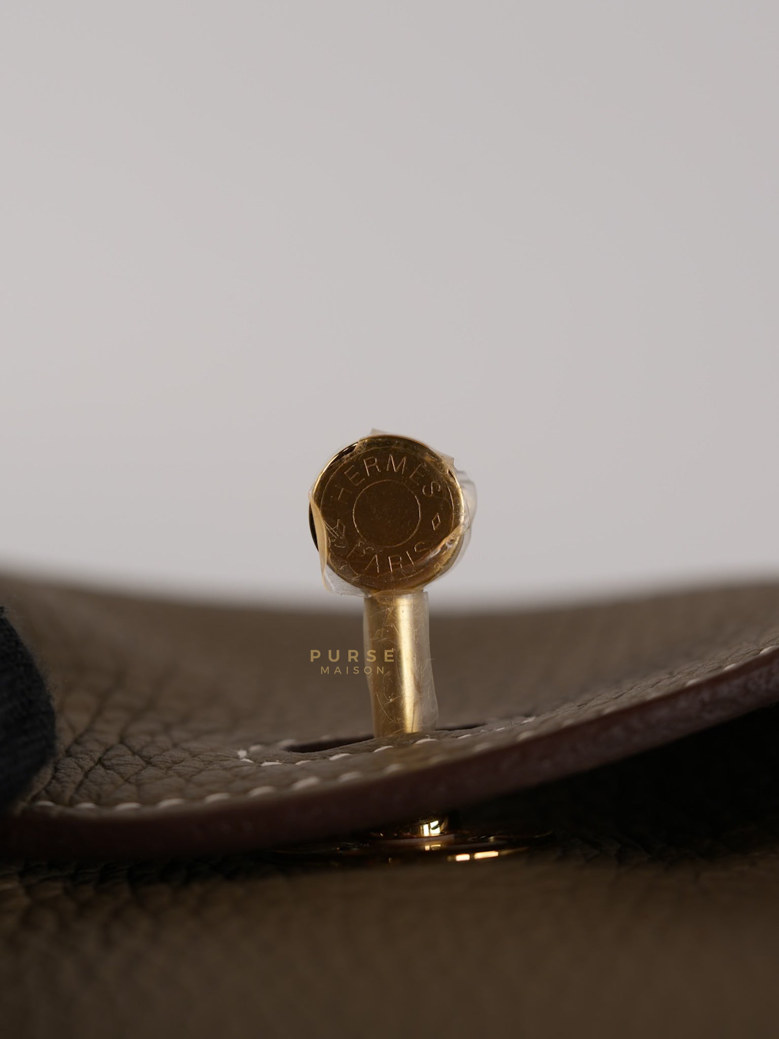 Mini Lindy Etoupe in Taurillion Clemence Leather and Gold Hardware Stamp W (2024) | Purse Maison Luxury Bags Shop